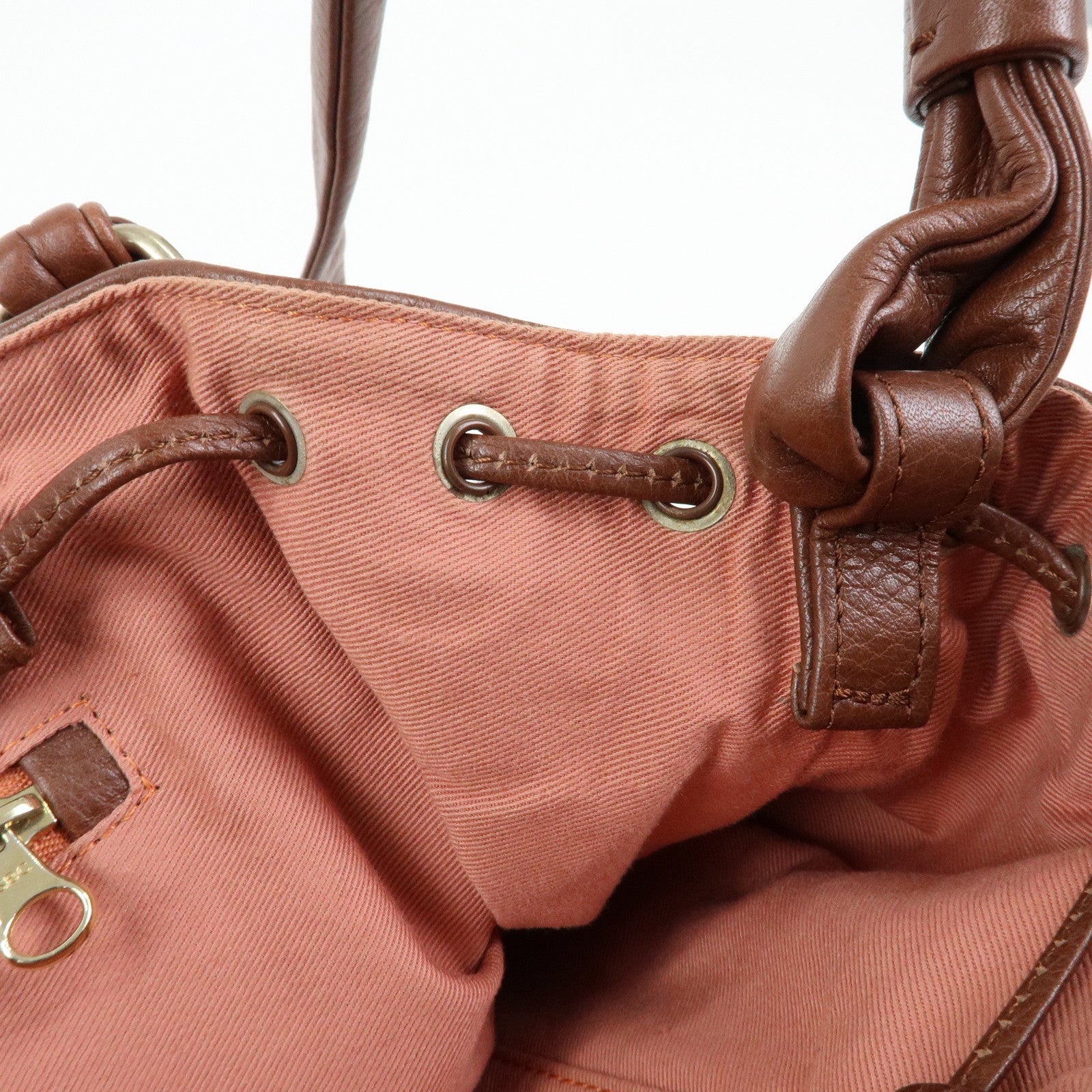 Chloe Cherry Leather 2Way Bag Hand Bag Shoulder Bag Brown