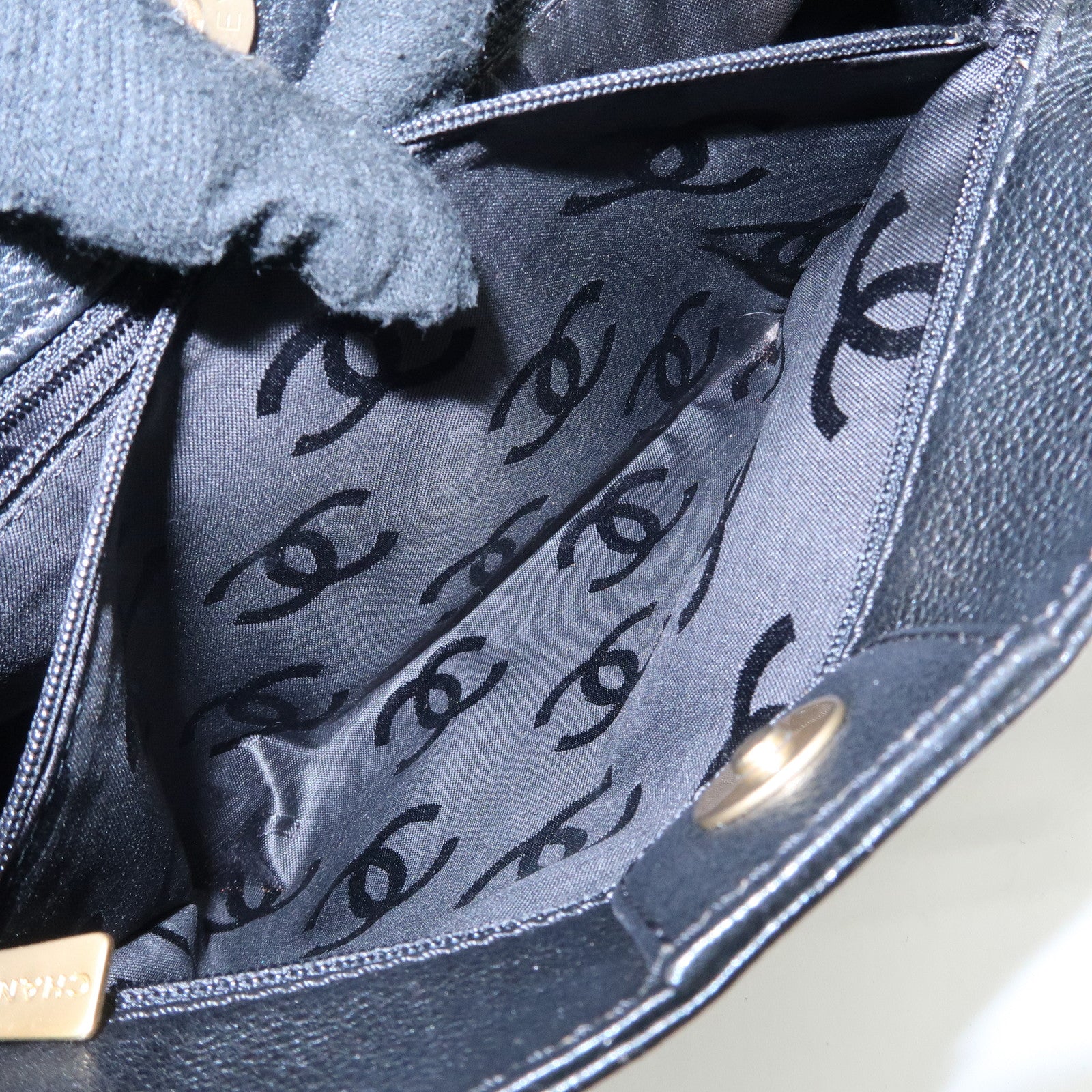 CHANEL COCO Mark Chain Tote Bag Shoulder Bag Black Gold Used