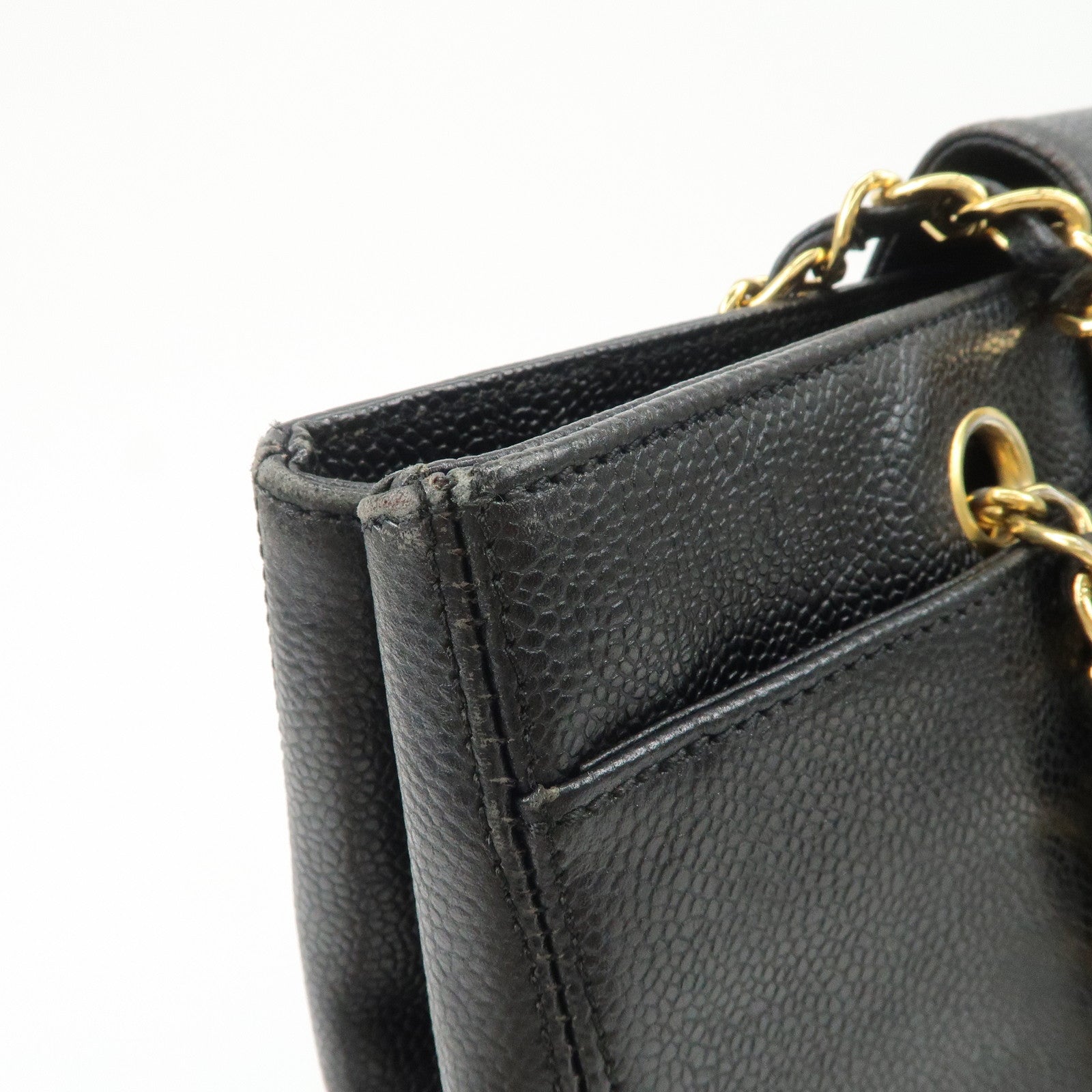 CHANEL Caviarskin Chain Tote Bag Shoulder Bag Black