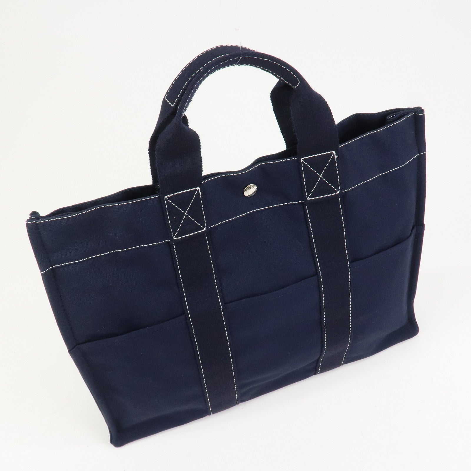 HERMES Deauville MM Cotton Tote Bag Hand Bag Navy