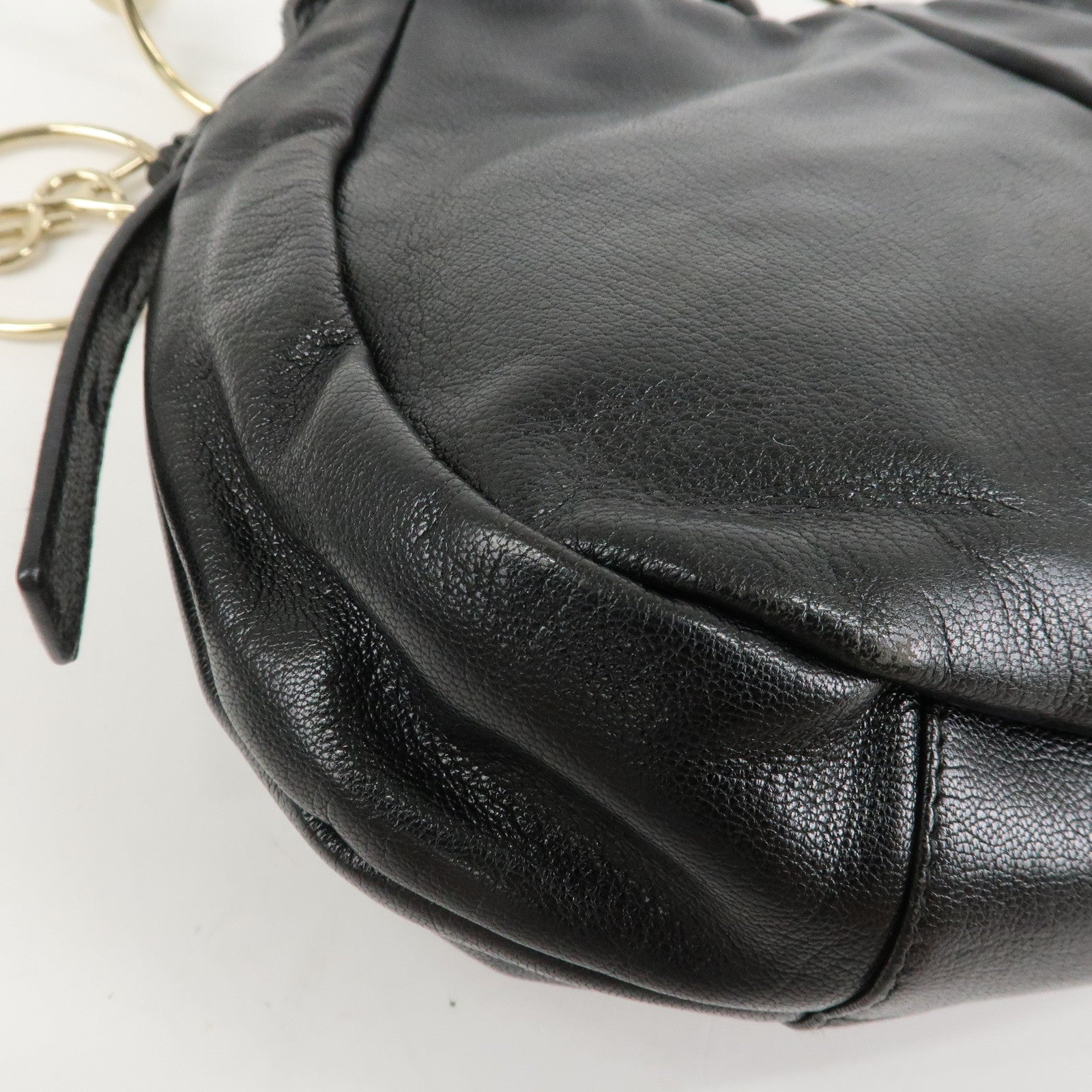 SAINT LAURENT Leather Shoulder Bag Hand Bag Black Silver HDW