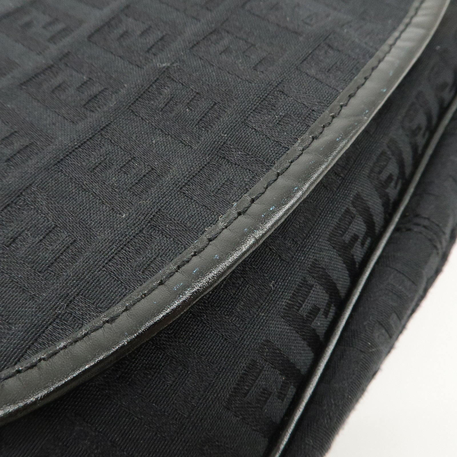 FENDI Zucchino Canvas Leather Shoulder Bag Black 8BR320