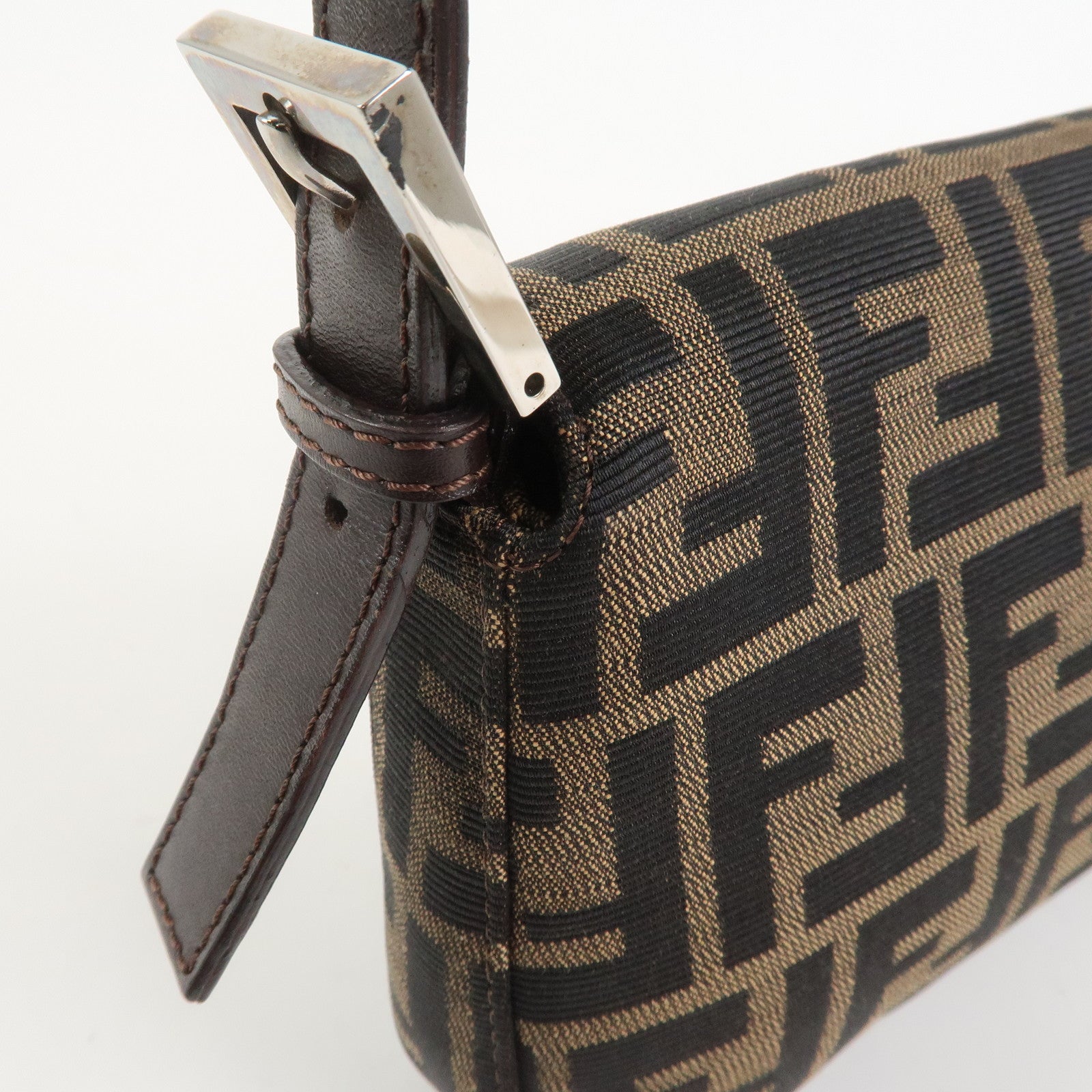 FENDI Zucca Mamma Baguette Canvas Leather Shoulder Bag Brown 26424