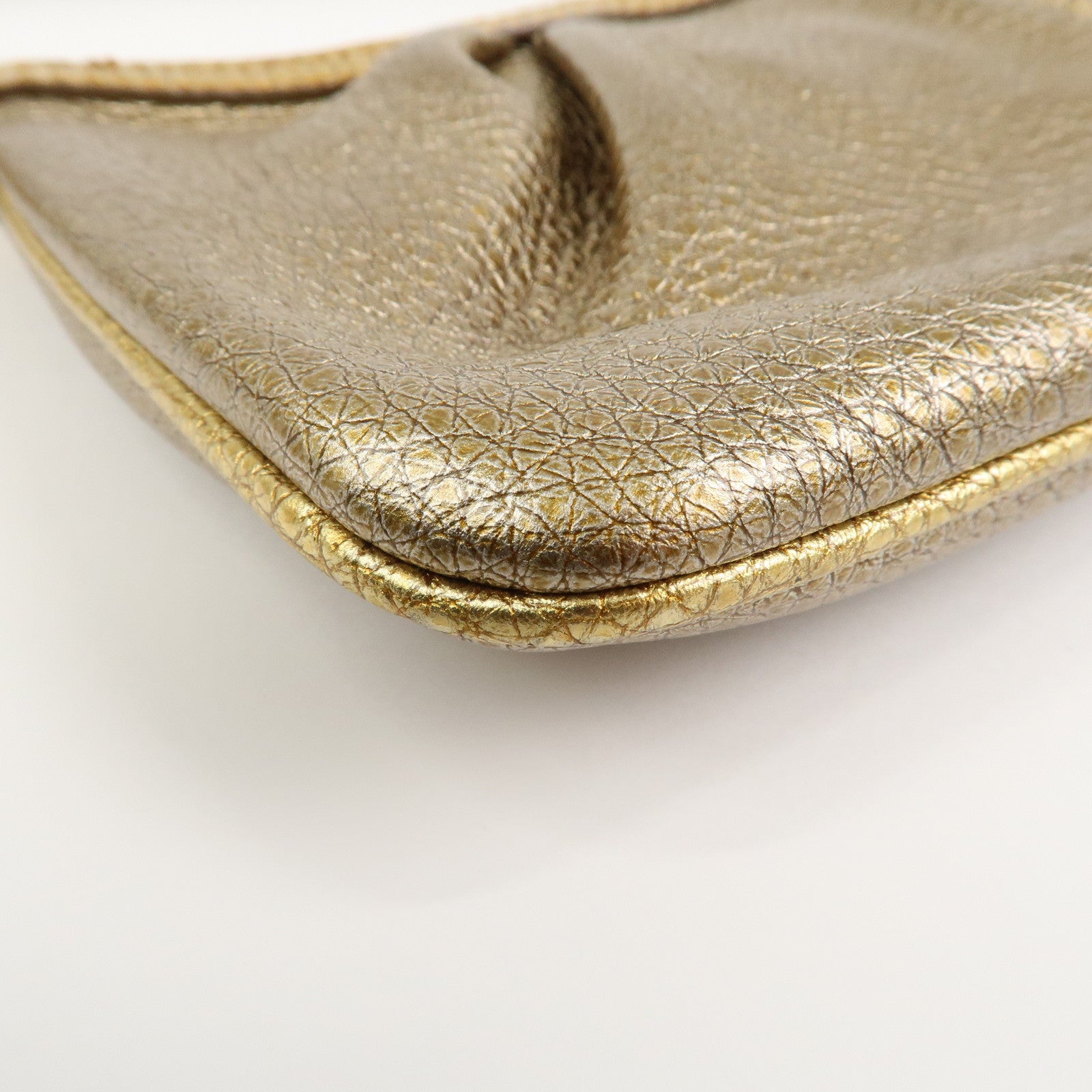 FENDI Leather Accessory Pouch Hand Bag Shoulder Bag Gold 8BR566