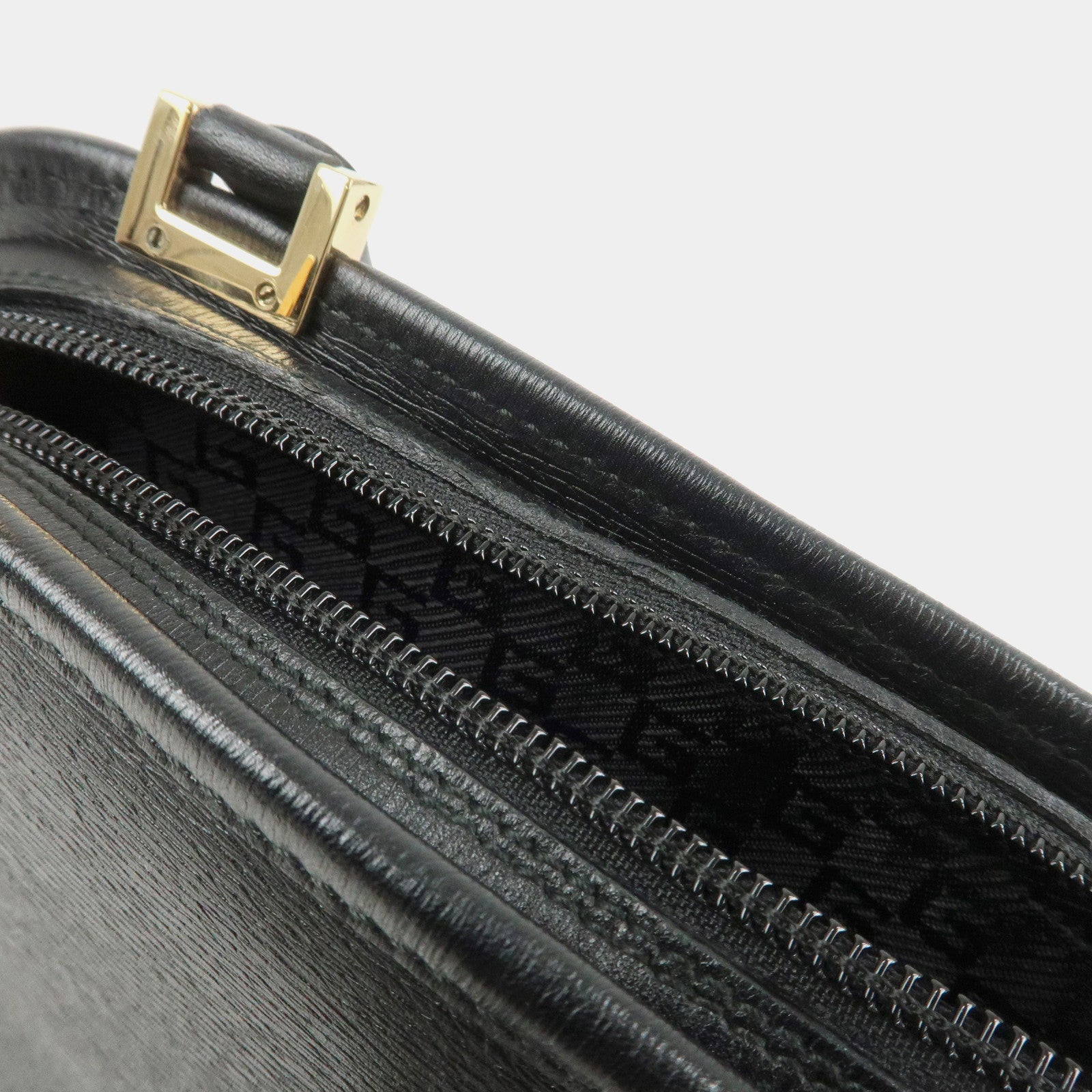 GUCCI Jackie Leather Hand Bag Tote Bag Black Gold 002.1071