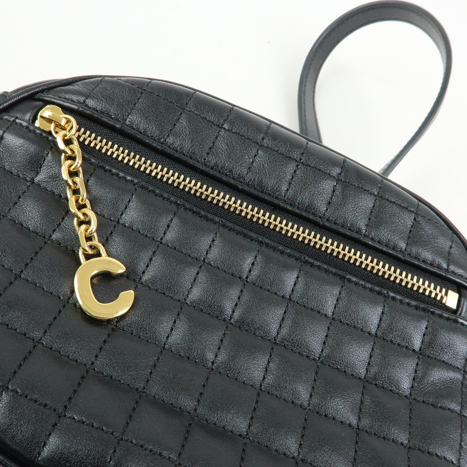 CELINE C Charm Leather Shoulder Bag Crossbody Bag Camera Bag Black