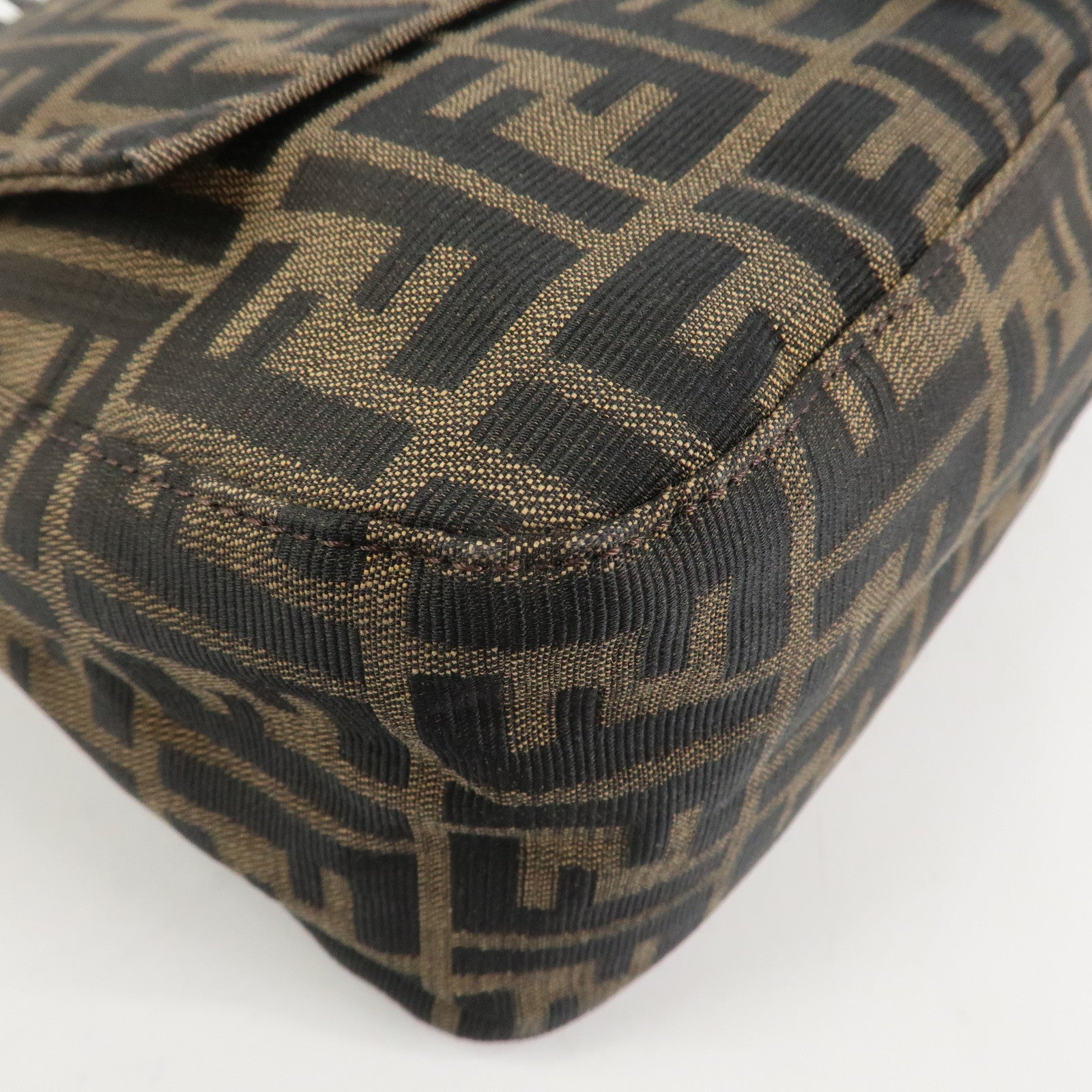 FENDI Mamma Baguette Zucca Canvas Leather Shoulder Bag Brown 26325