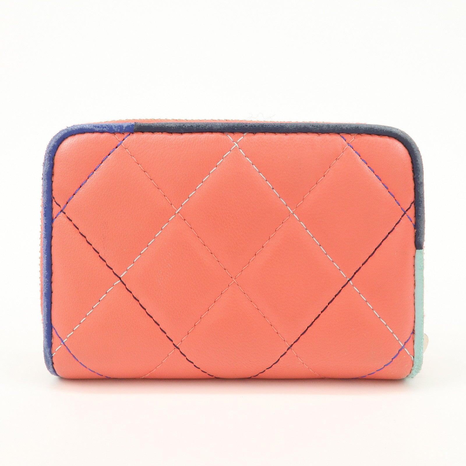 CHANEL Matelasse Lamb Skin Coin Case Coin Purse Pink Blue