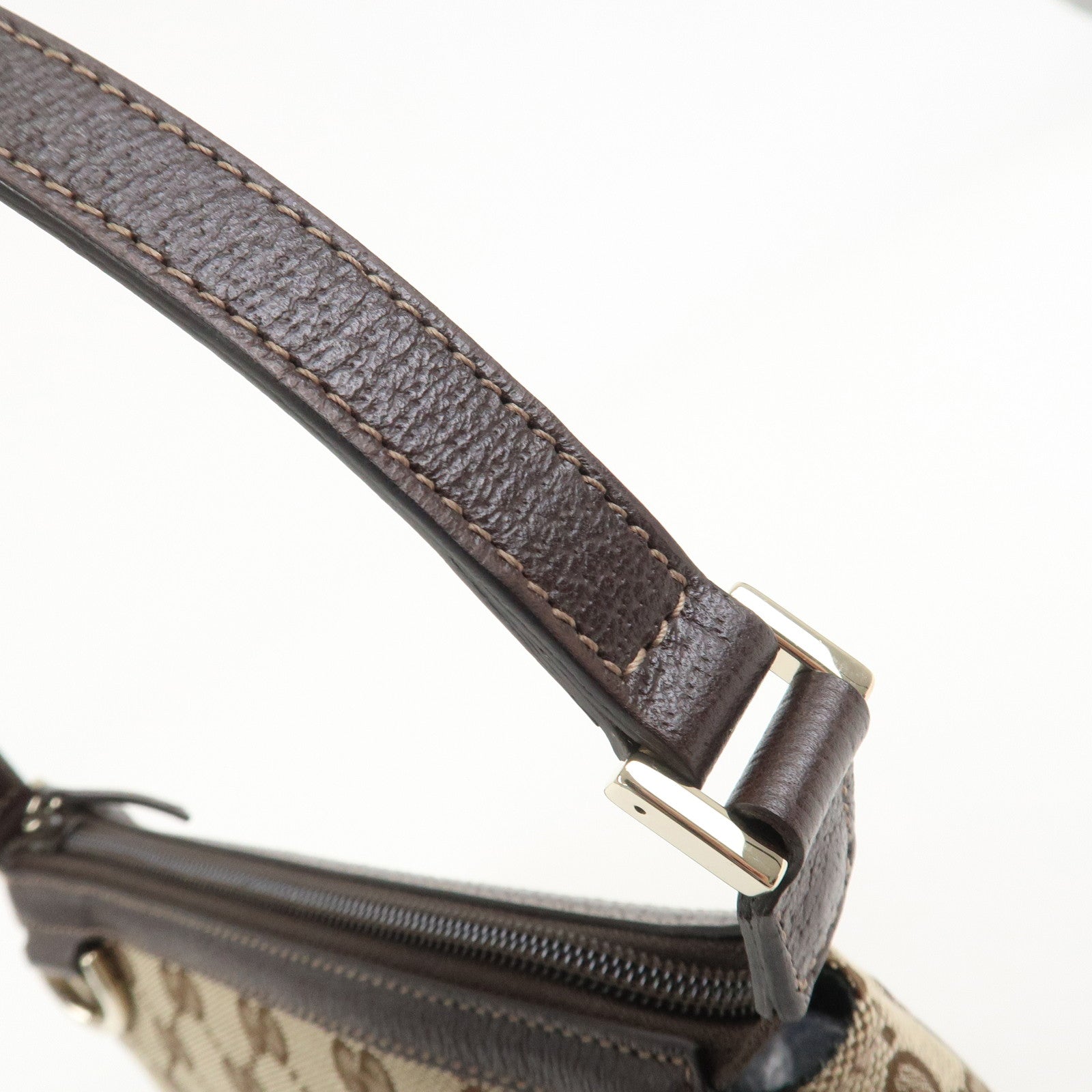 GUCCI GG Canvas Leather Accessory Pouch Hand Bag Brown 145750