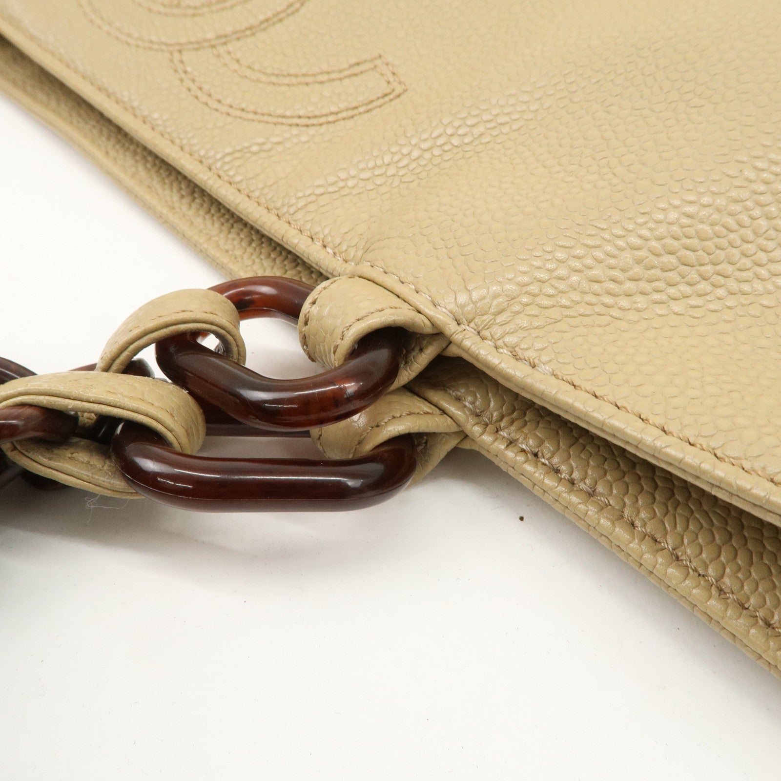 CHANEL COCO Mark Leather Chain Shoulder Bag Hand Bag Beige Used