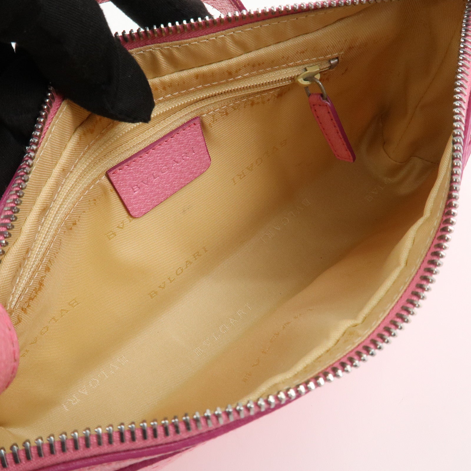 BVLGARI Logo Mania Leather Canvas Shoulder Bag Pink
