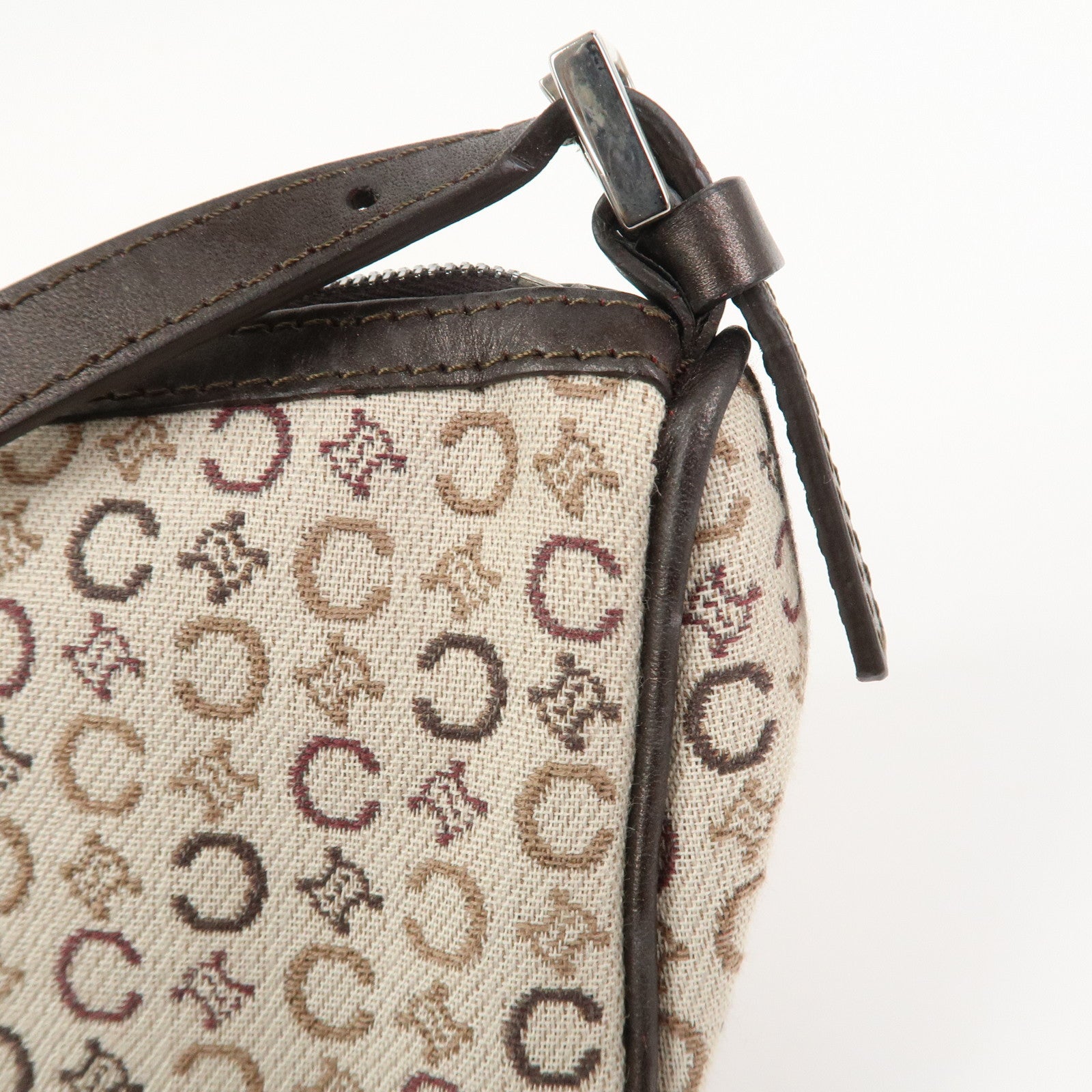 CELINE C Macadam Jacquard Leather Hand Shoulder Bag Beige Brown