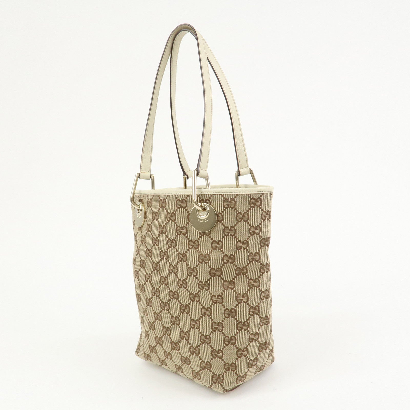 GUCCI GG Monogram Canvas Leather Tote Bag Hand Bag Brown 120840
