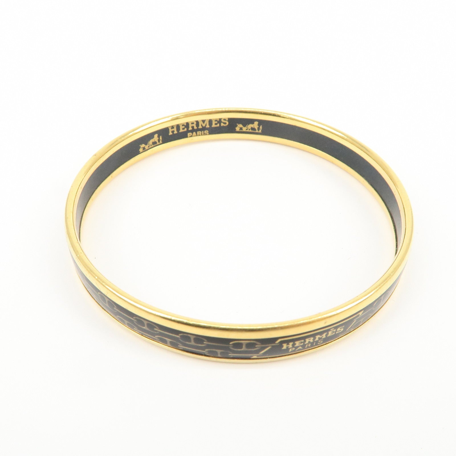 HERMES Email PM Gold Plated Bracelet Bangle Black Gold