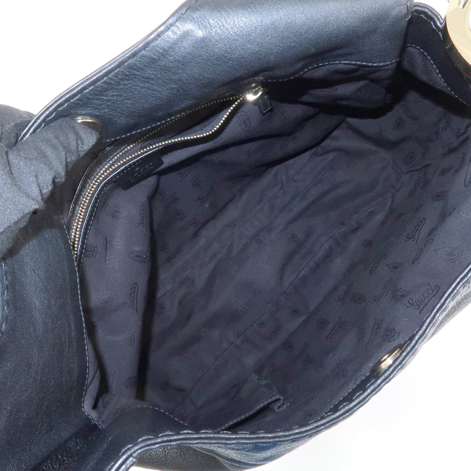GUCCI Guccissima Leather Shoulder Bag Gold Hardware Black 203503 Used