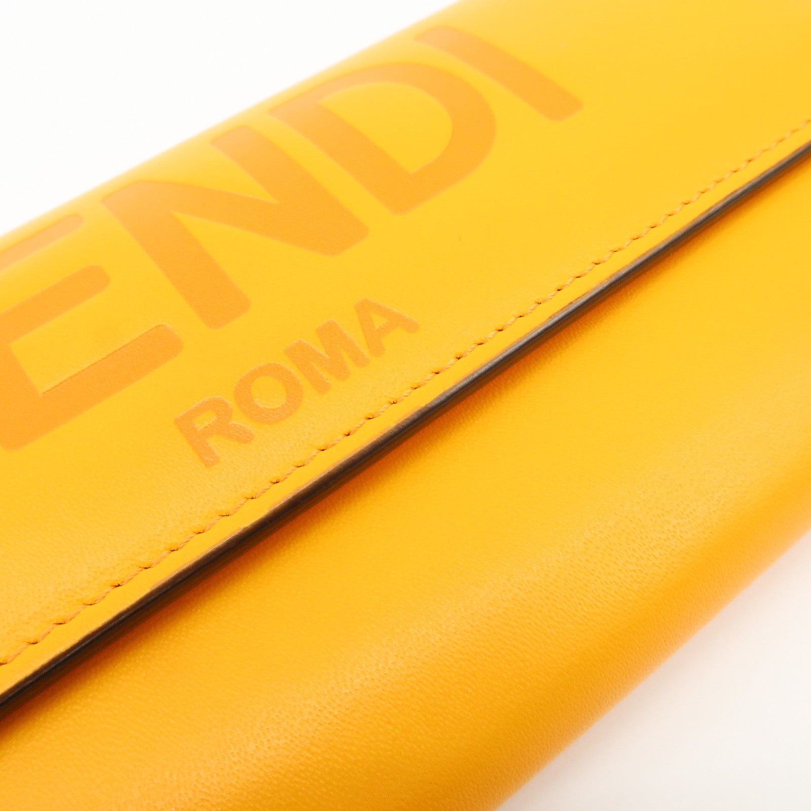 FENDI Logo Leather Long Wallet Orange Gold HDW 8M0251