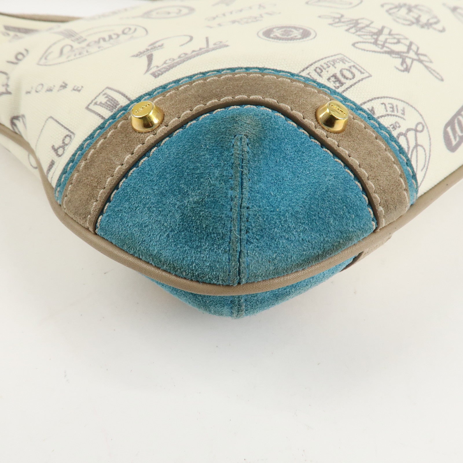 LOEWE Anagram Canvas Suede Leather Shoulder Bag Beige Blue Used