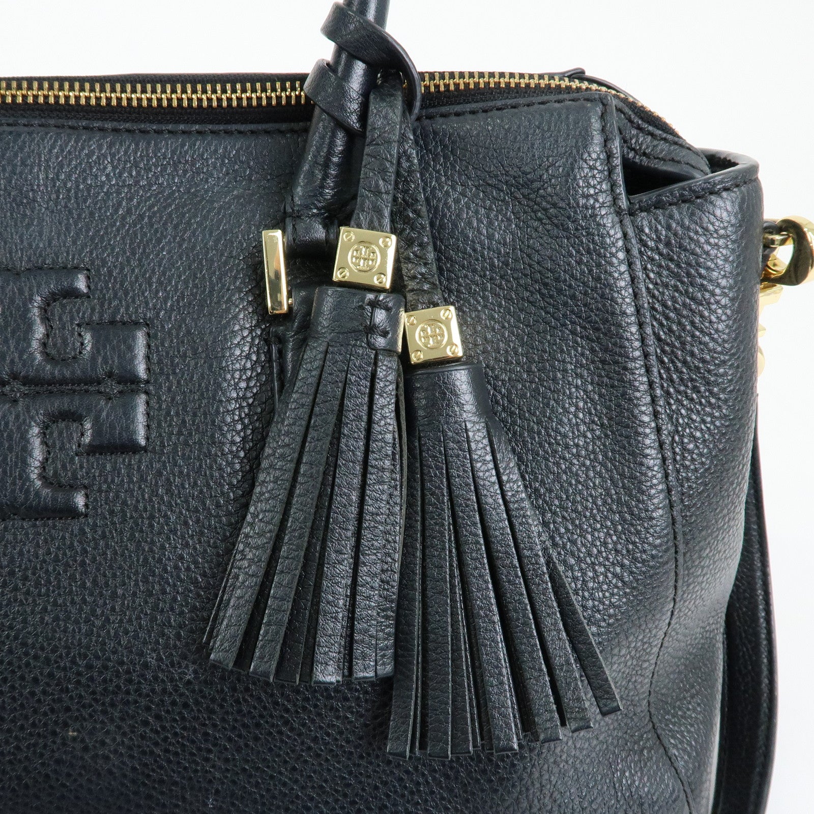 TORY BURCH Double T Leather 2Way Bag Shoulder Hand Bag Black