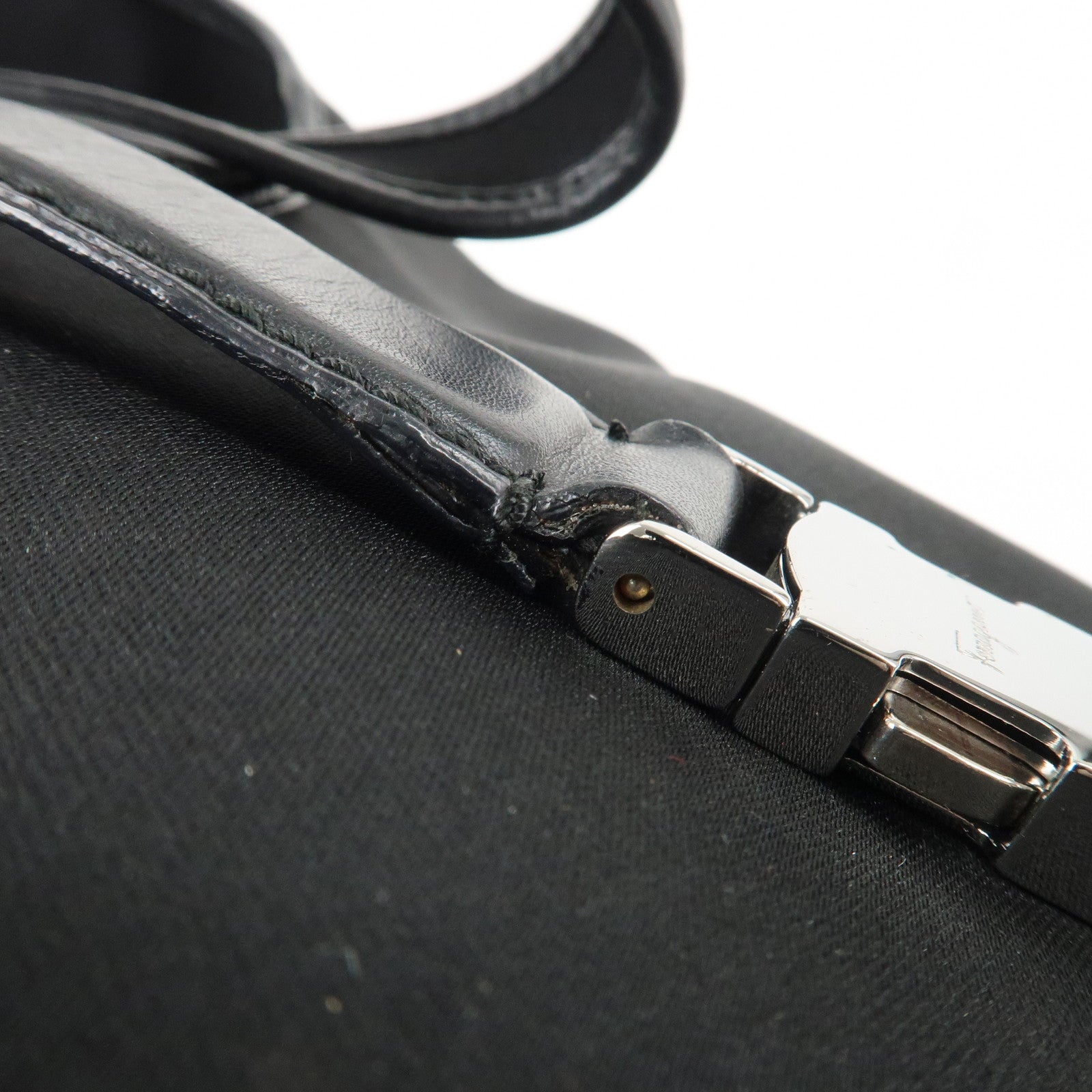 Ferragamo Nylon Canvas One Shoulder Bag Black Silver Hardware Used