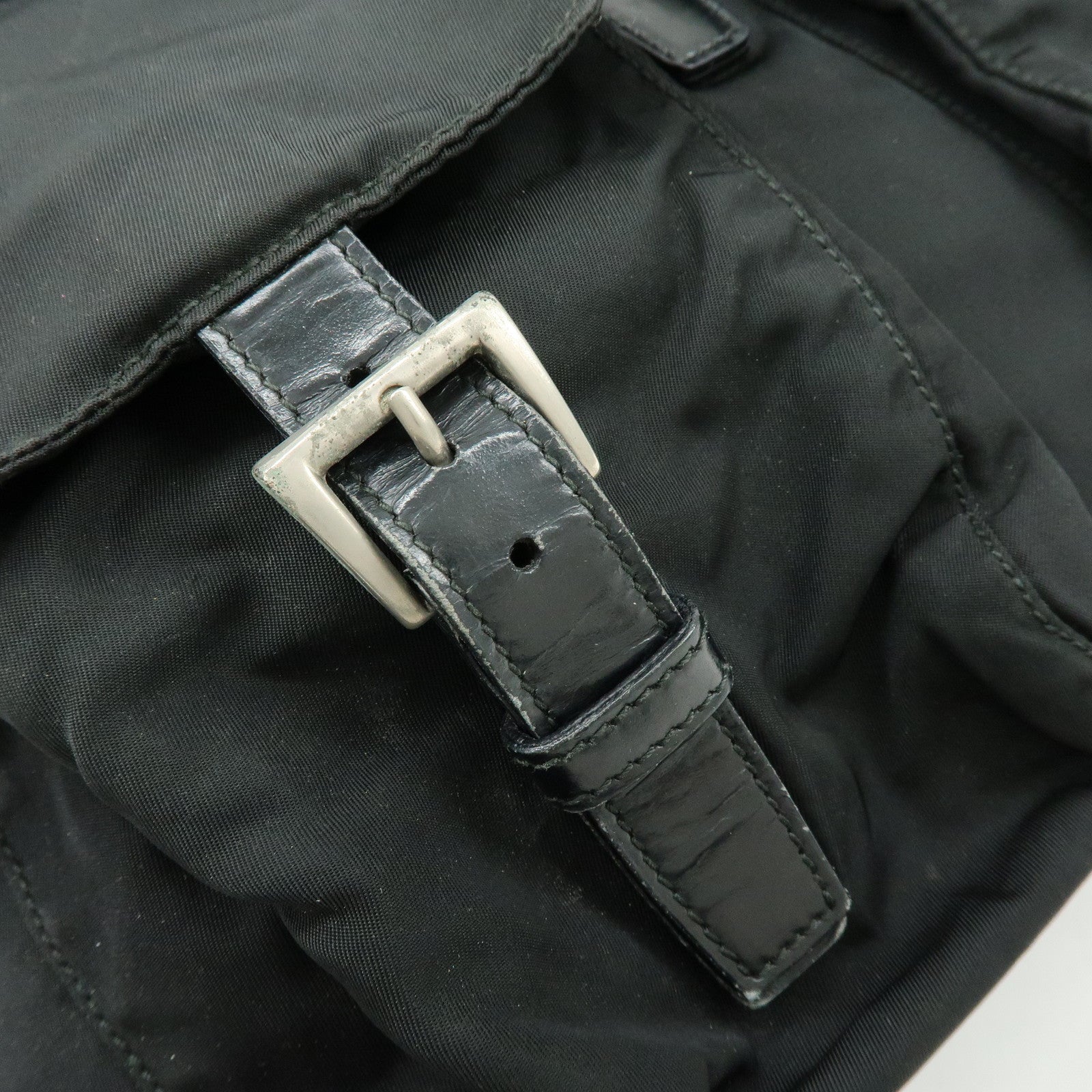 PRADA Triangle Logo Nylon Leather Backpack Rucksuck Black