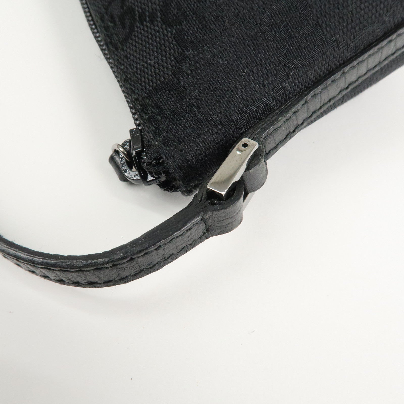 GUCCI Boat Bag GG Canvas Leather Hand Bag Black 07198