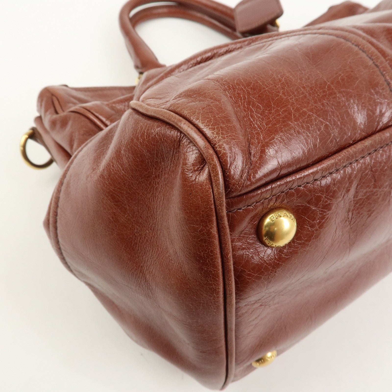 PRADA Logo Leather 2Way Hand Bag Shoulder Bag Brown BN2324