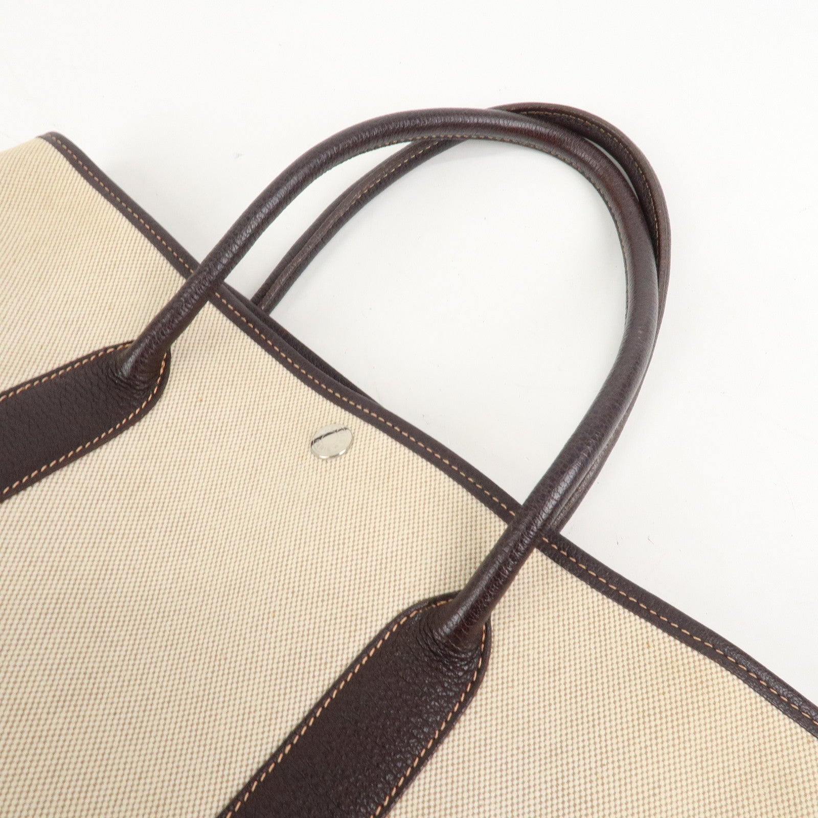 HERMES Leather Toile H Garden Party PM Tote Bag Hand Bag Natural