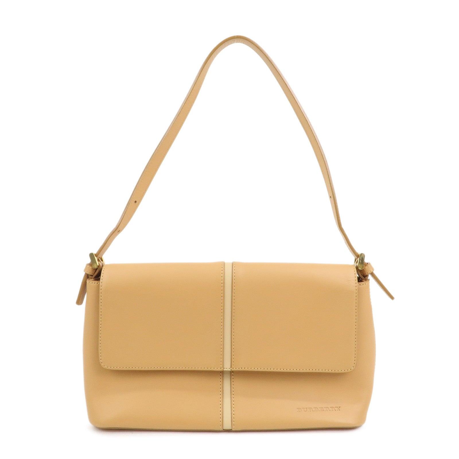 BURBERRY Leather Shoulder Bag Hand Bag Beige Gold HDW
