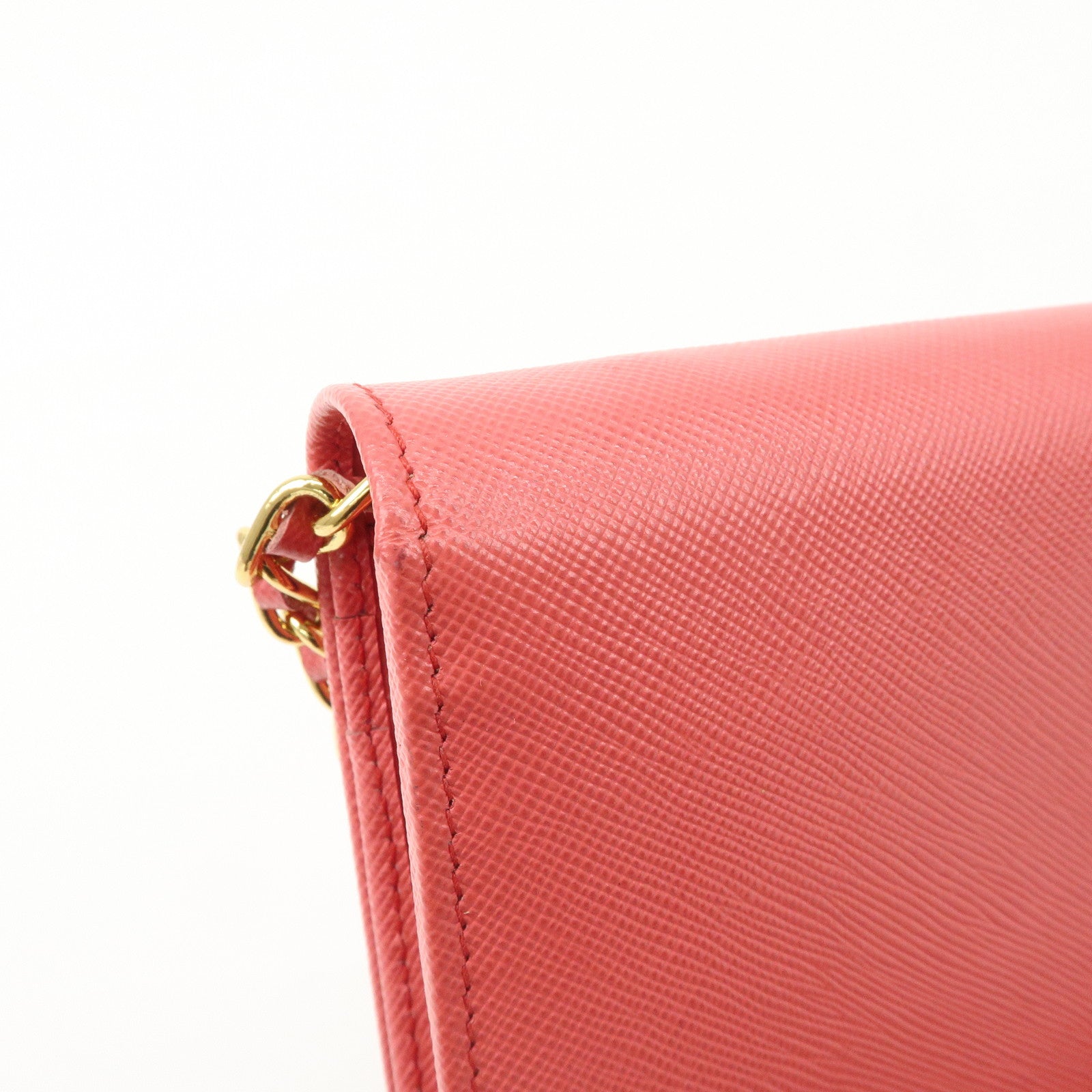 PRADA Saffiano Metal Chain Strap Wallet Shoulder Bag Pink Gold 1M1290 Used