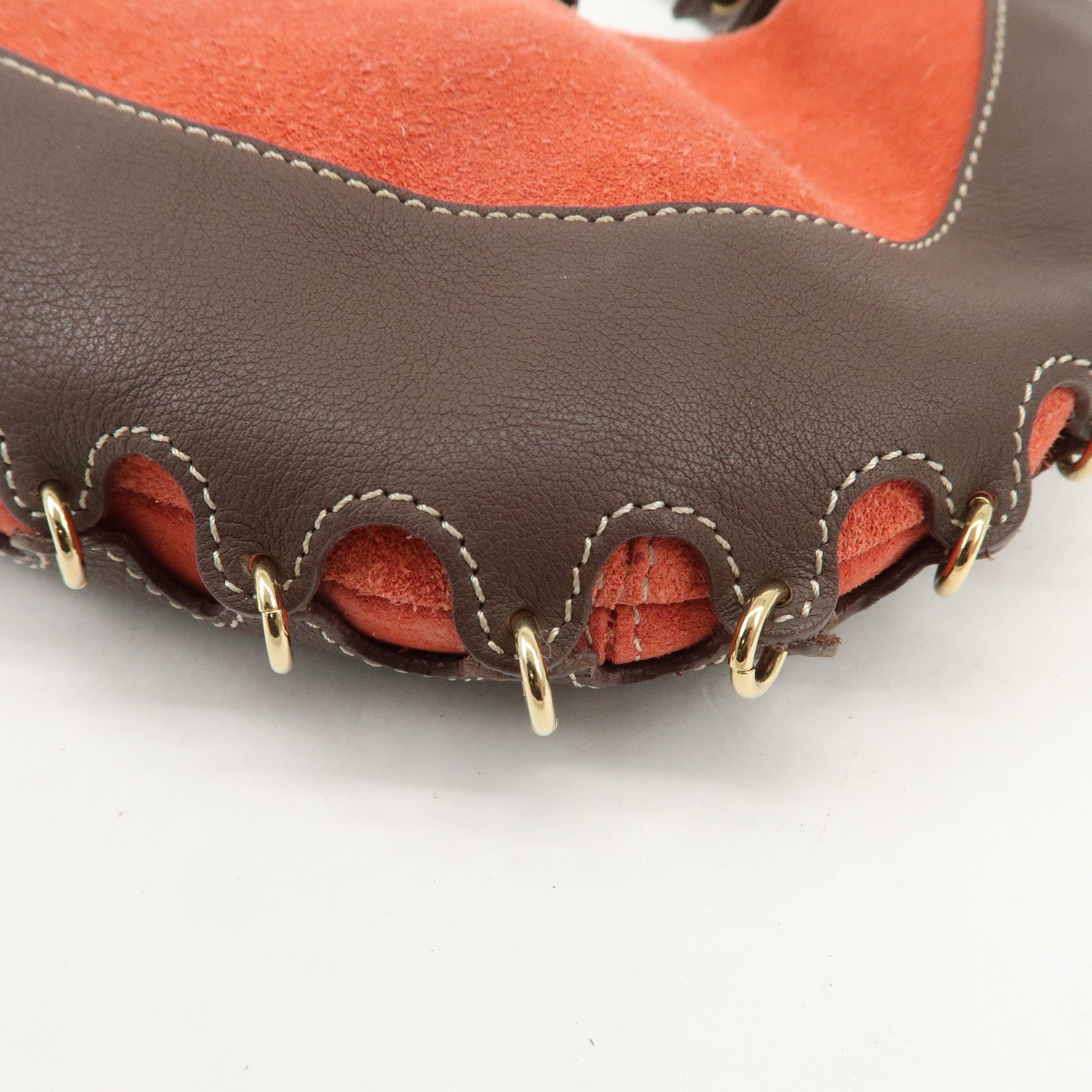 LOEWE Leather Suede Shoulder Bag Hand Bag Brown Red Gold HDW