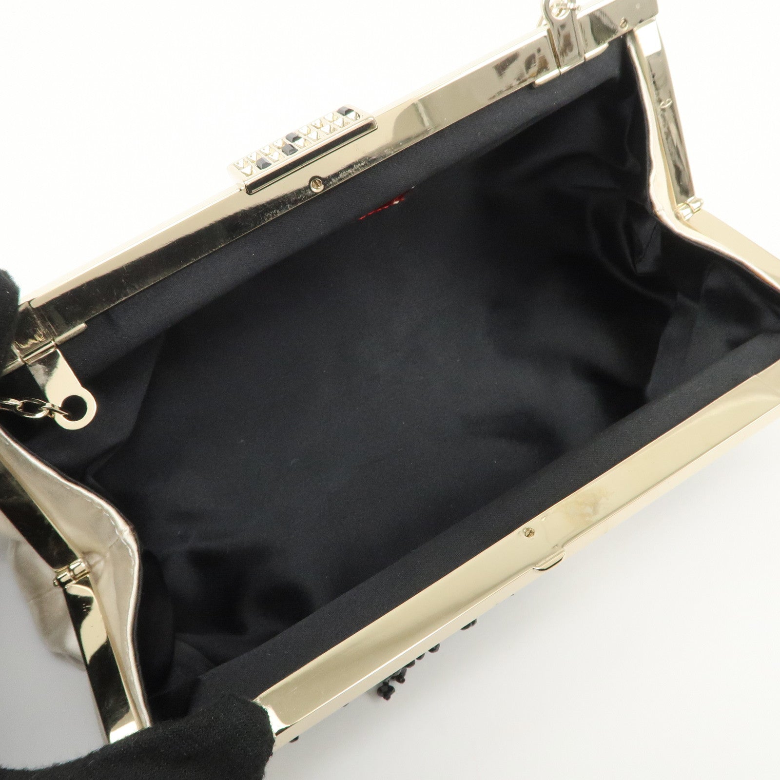 VALENTINO Silk Beads Chain Shoulder Bag Hand Bag White Black Used