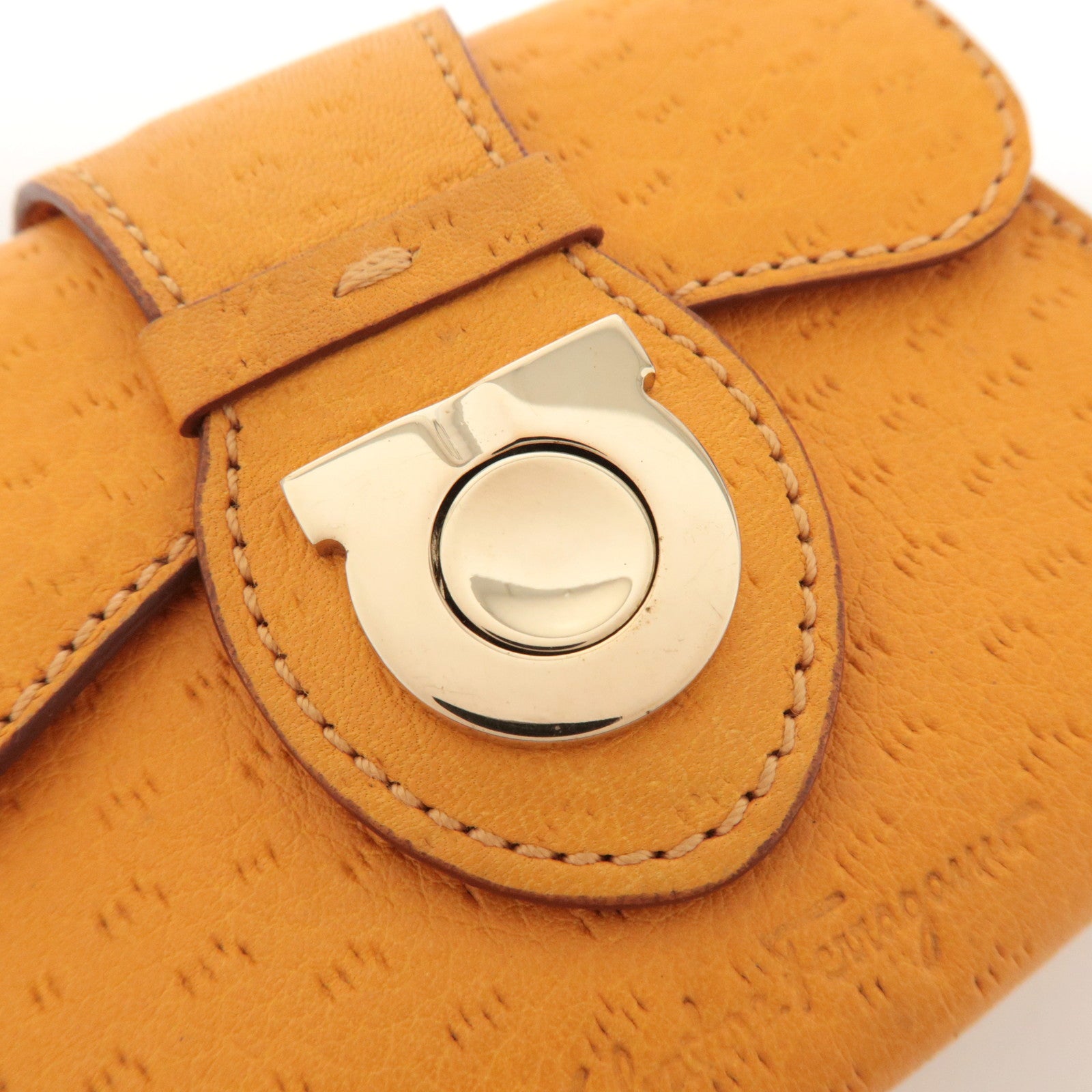 Ferragamo Gancini Leather Coin Case Coin Purse Key Case Orange