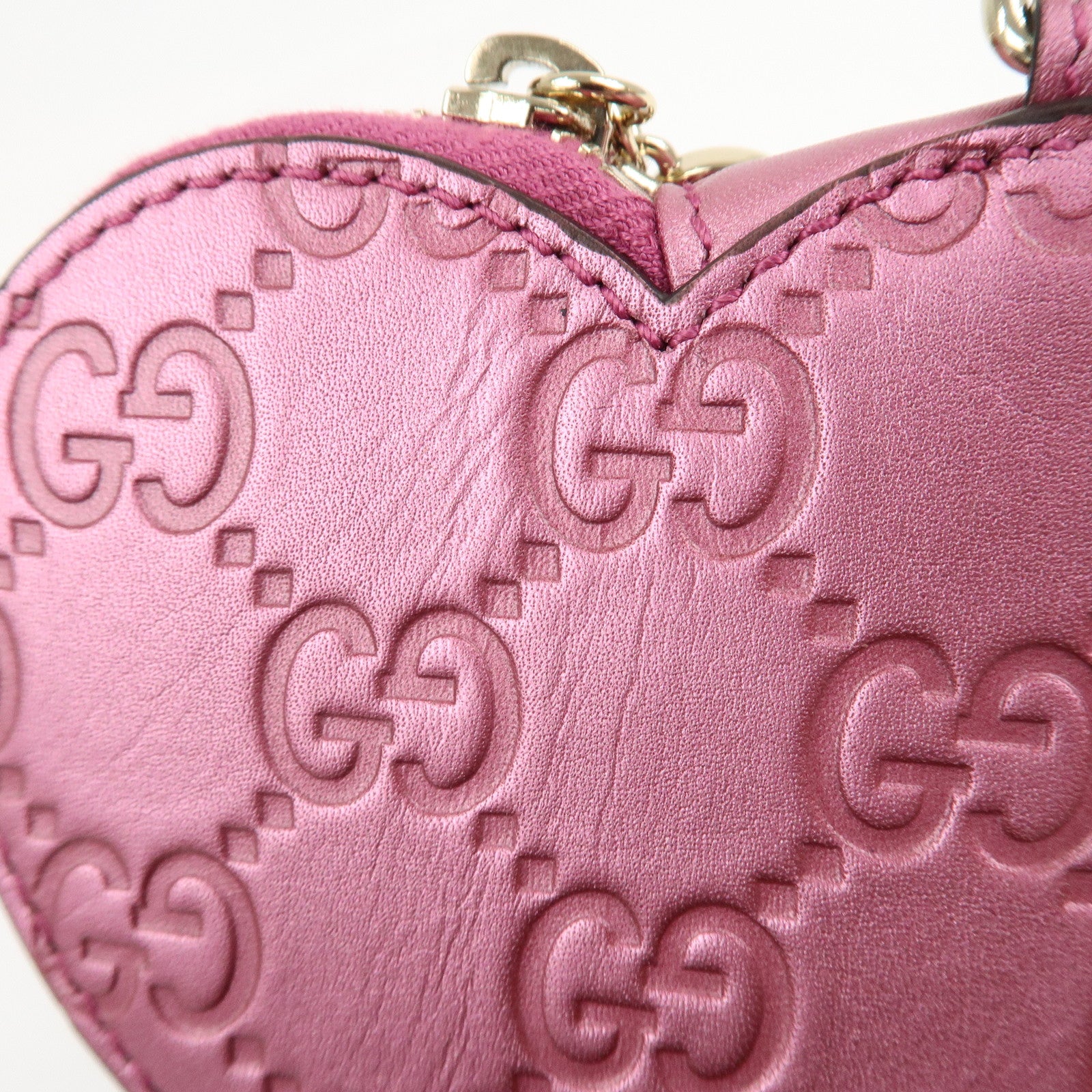 GUCCI Lovely Heart Guccissima Leather Coin Case MetallicPink 152615