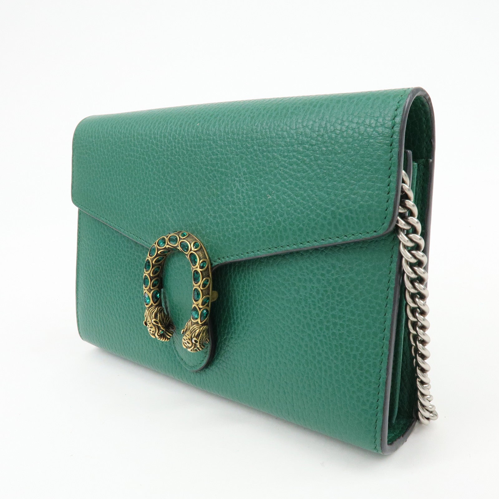GUCCI Dionysus Leather Chain Shoulder Bag Wallet Green 401231