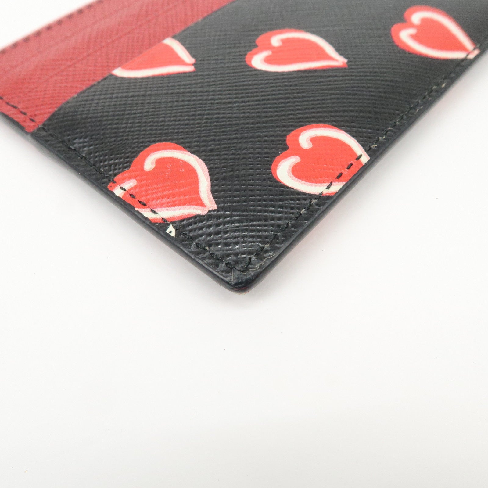 PRADA Saffiano Leather Heart Card Case Black Red White 1MC025
