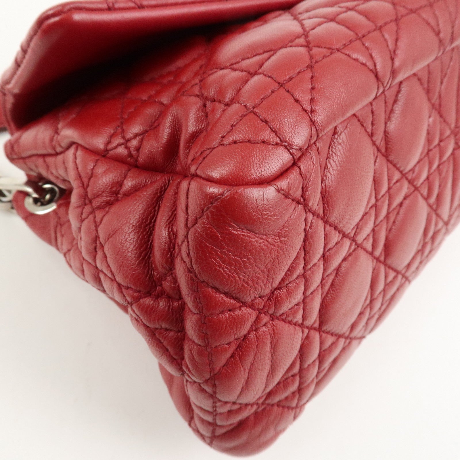 Christian Dior Canage Leather Chain Shoulder Bag Hand Bag Red