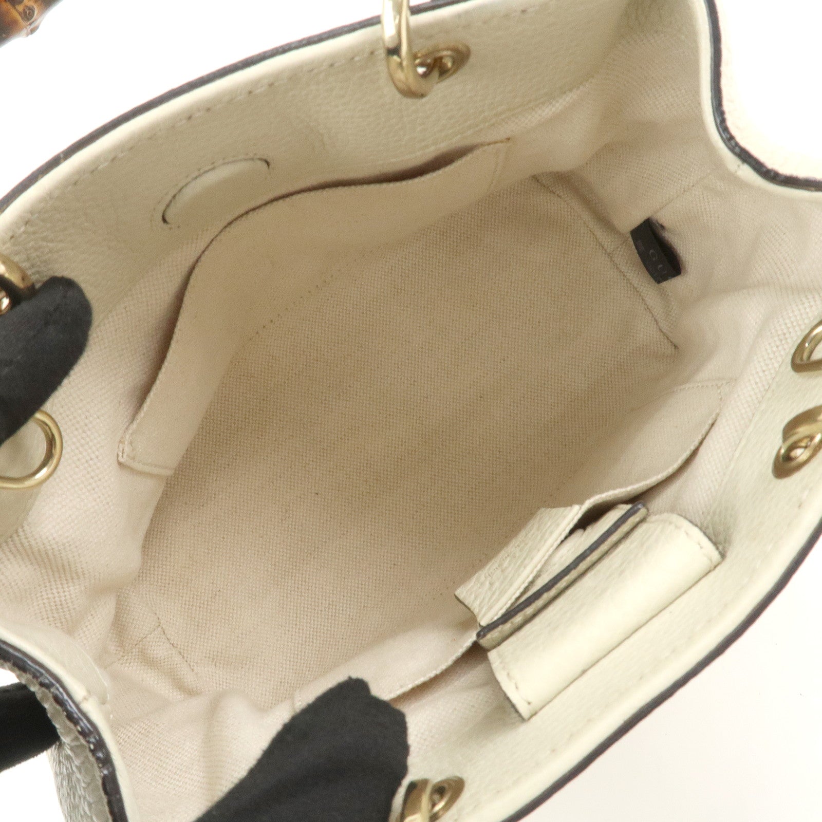 GUCCI Bamboo Leather Mini Shopper 2Way Bag Hand Bag Ivory 368823
