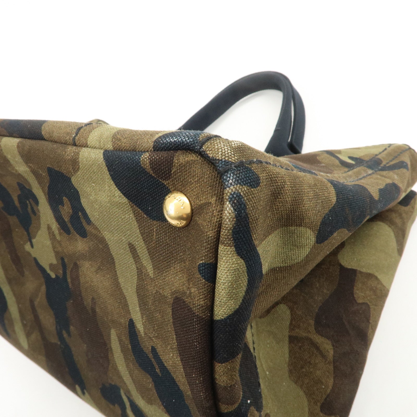 PRADA Triangle Logo Canapa Large Canvas Tote Hand Bag Khaki BN1872