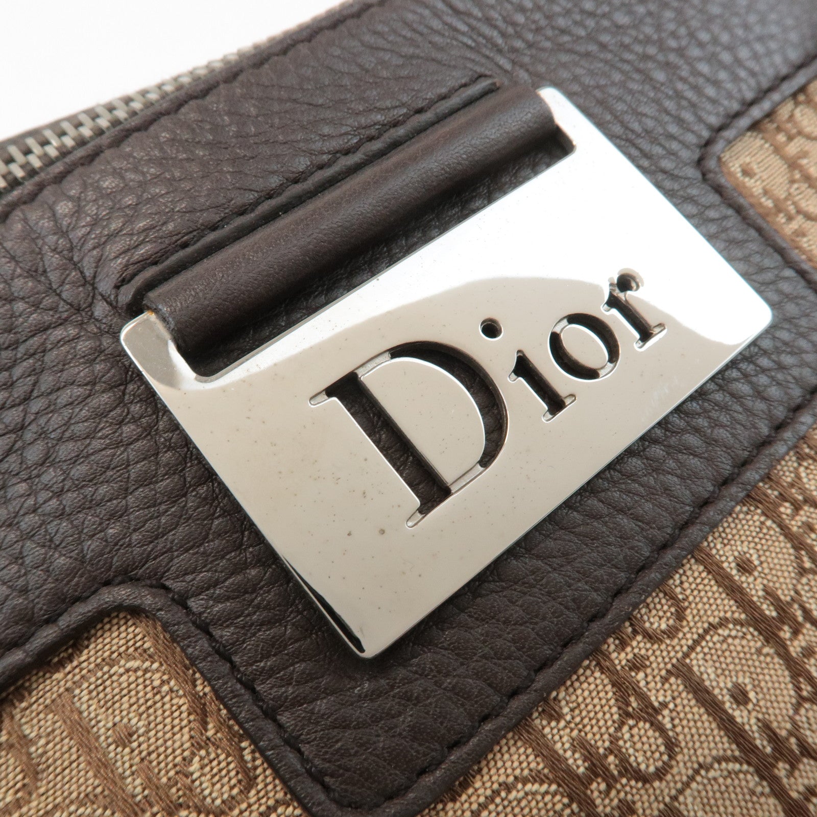 Christian Dior Trotter Street Chic Leather Canvas Boston Bag Beige Used