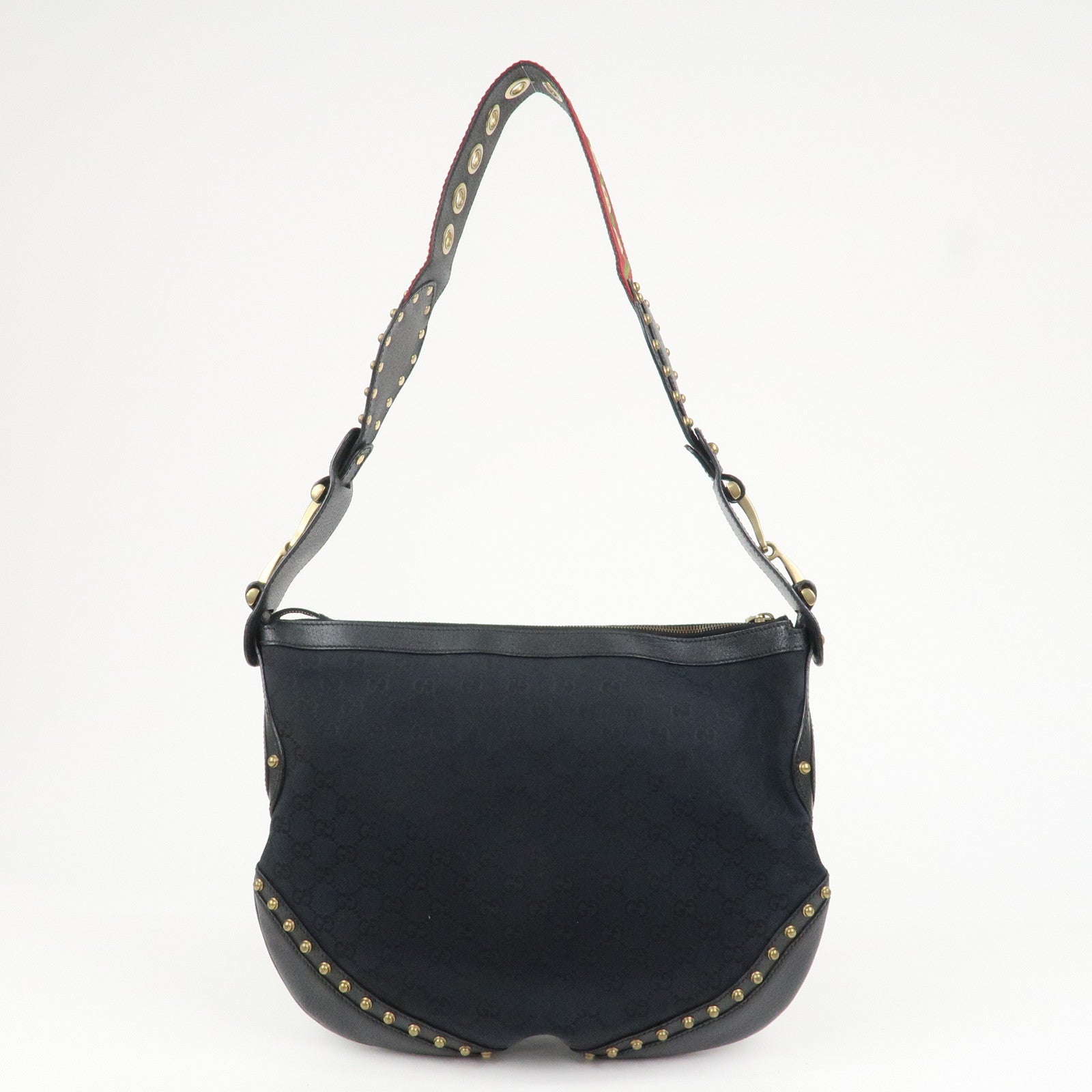 GUCCI Sherry GG Canvas Leather Studs Shoulder Bag Black 144011