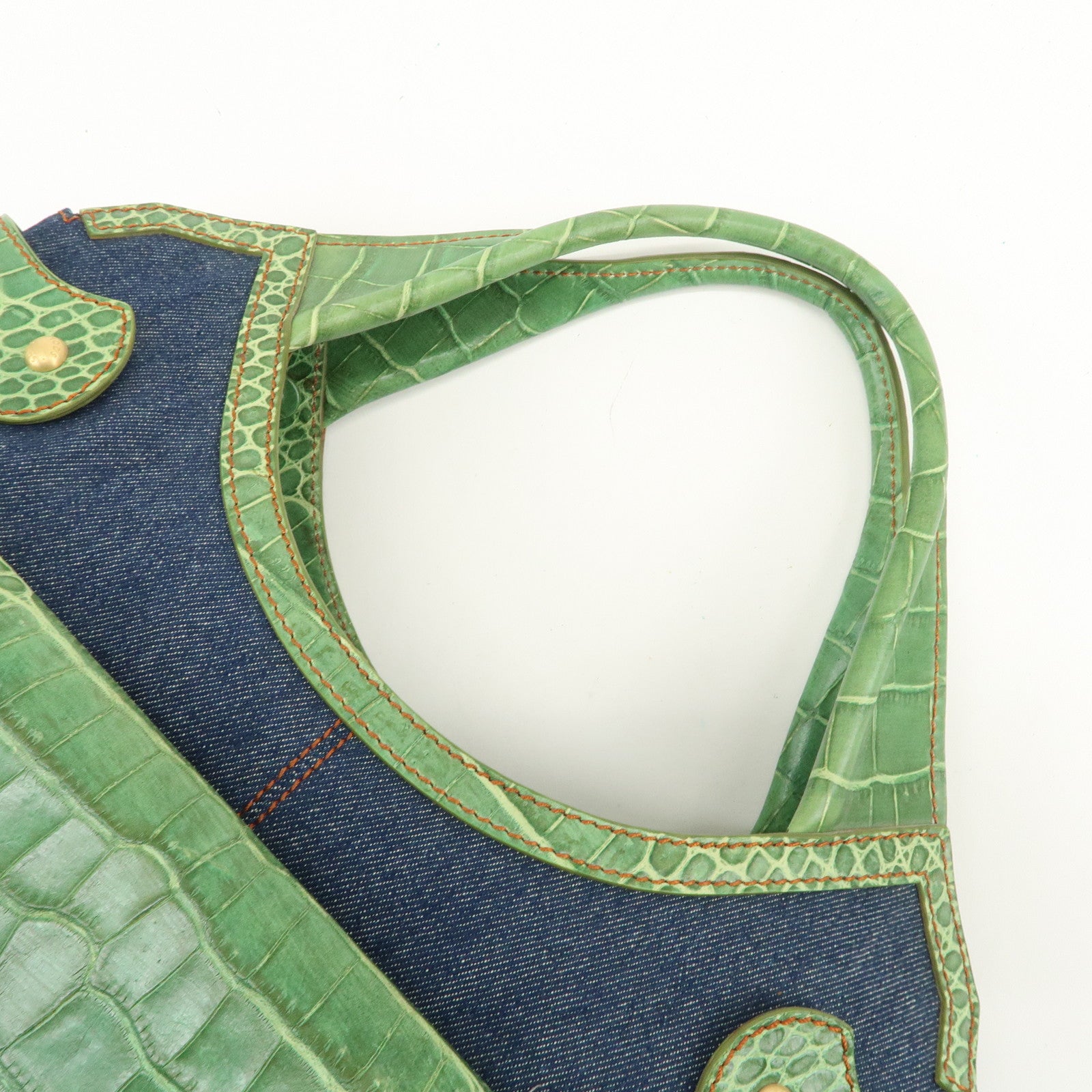 TOD’S Logo Denim Emboss Leather Hand Bag Shoulder Bag Blue Green