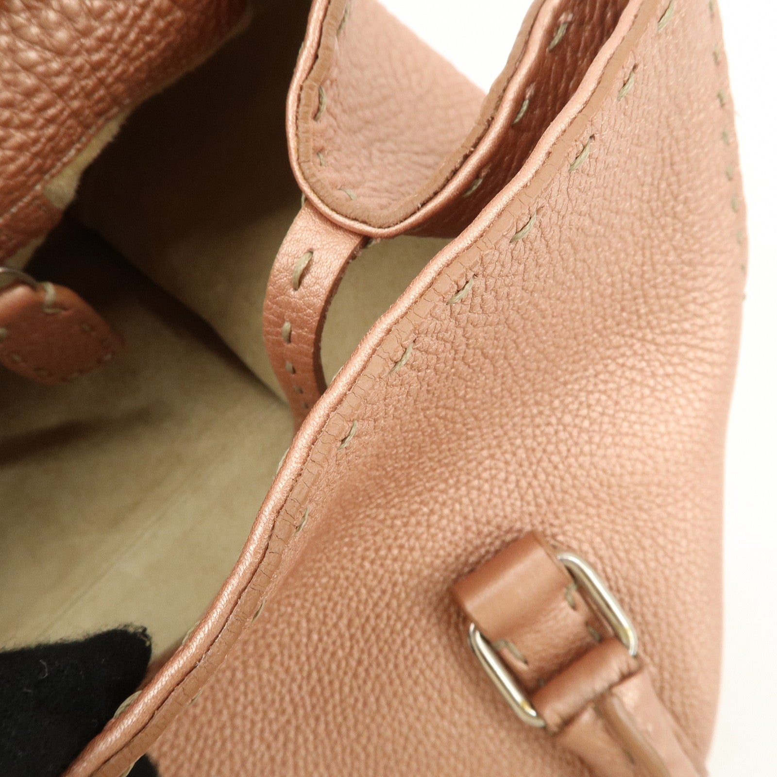 FENDI Selleria Leather Mini Linda Hand Bag Pink Silver Hardware 8BR458 Used