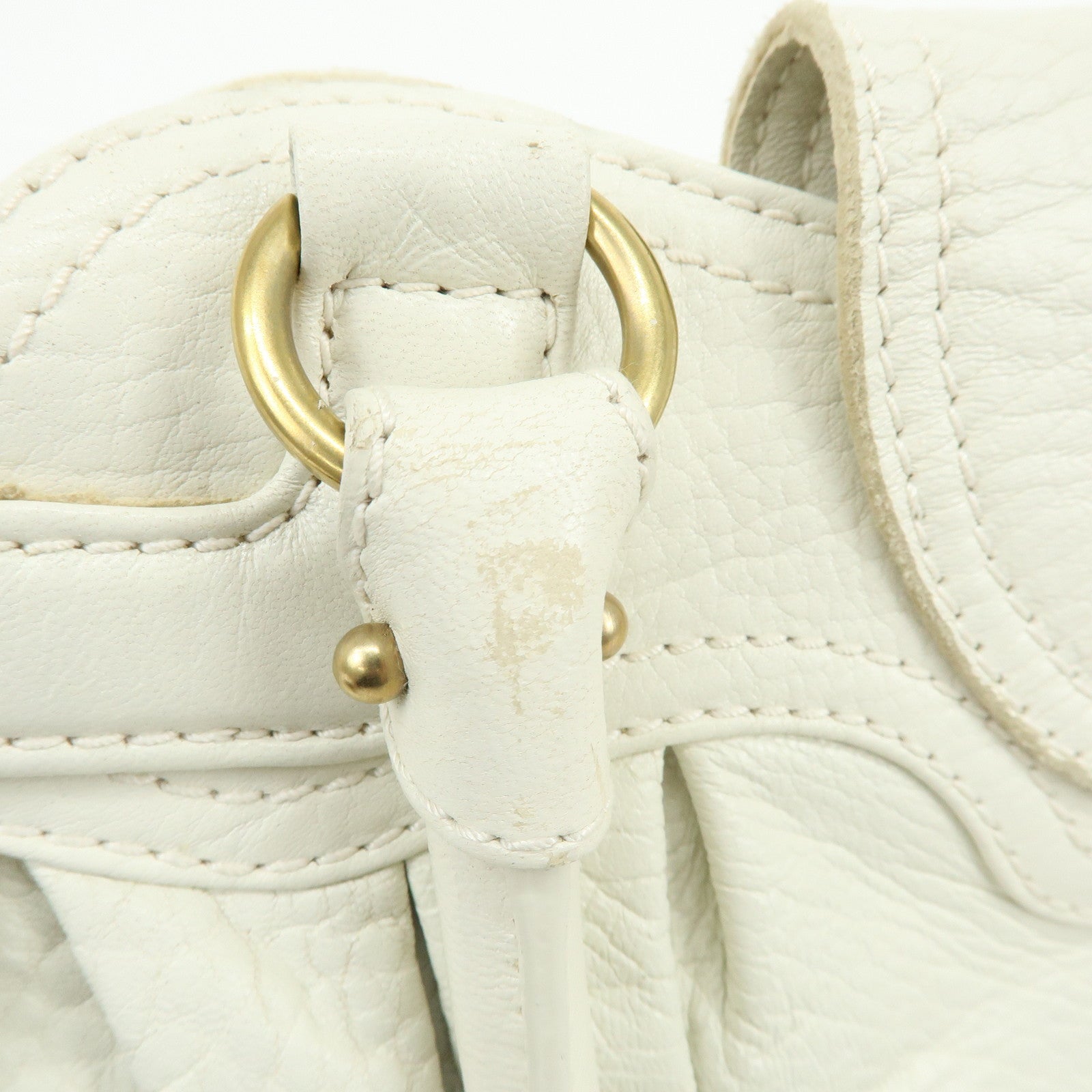 Ferragamo Gancini Leather Shoulder Bag Hand Bag White