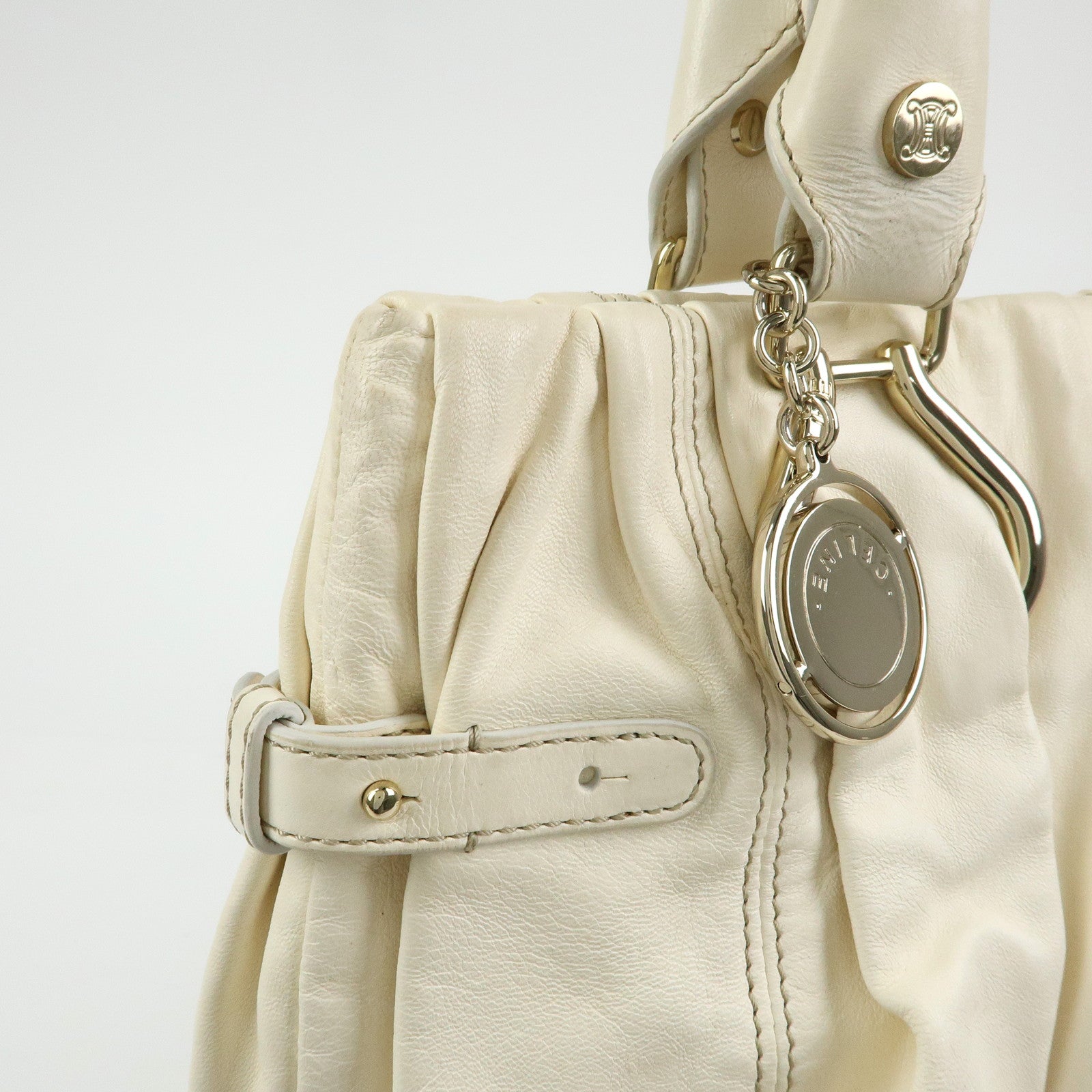 CELINE Leather Pillow Bag Tote Bag Shoulder Bag White