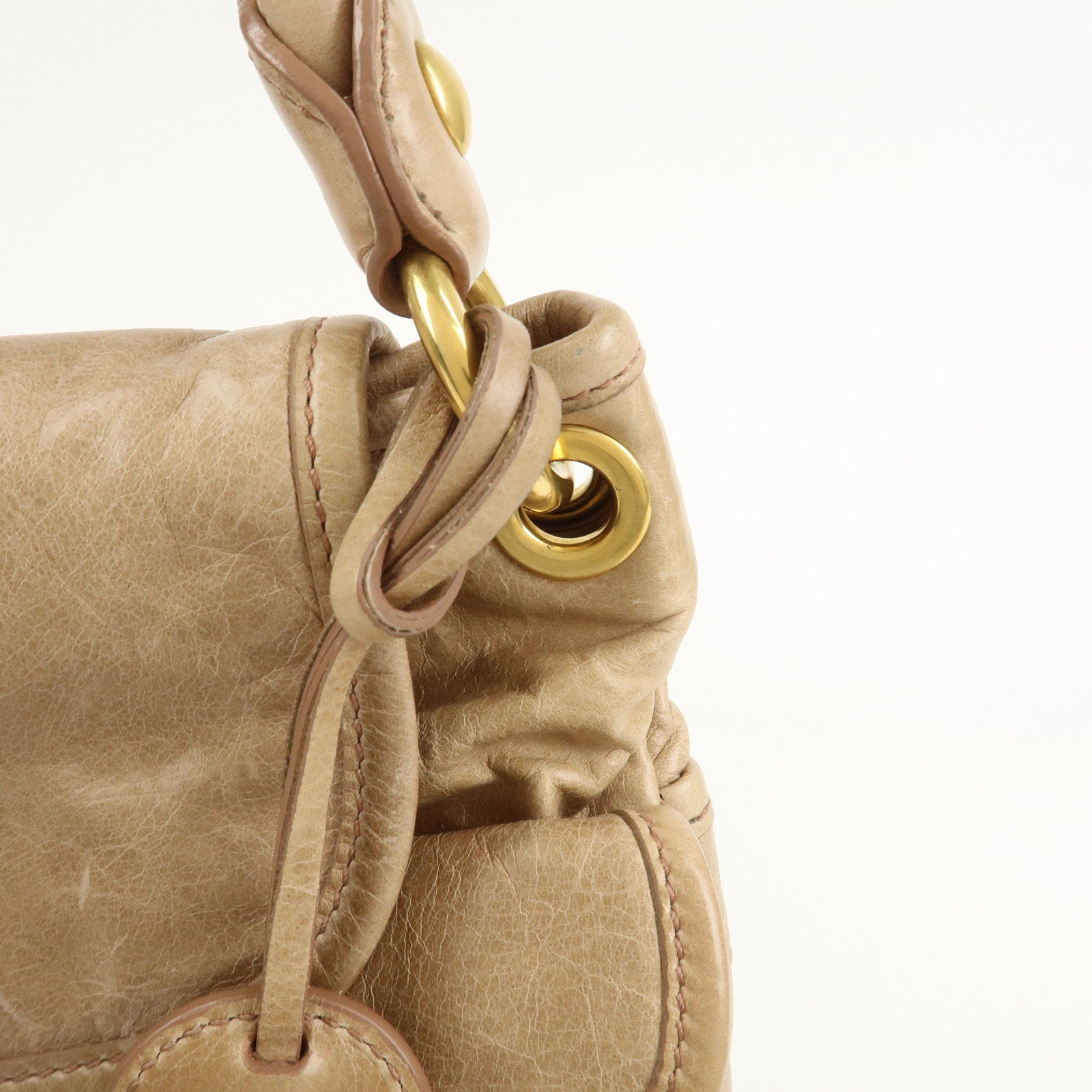 MIU MIU Matelasse Leather Hand Bag Light Brown RR1300