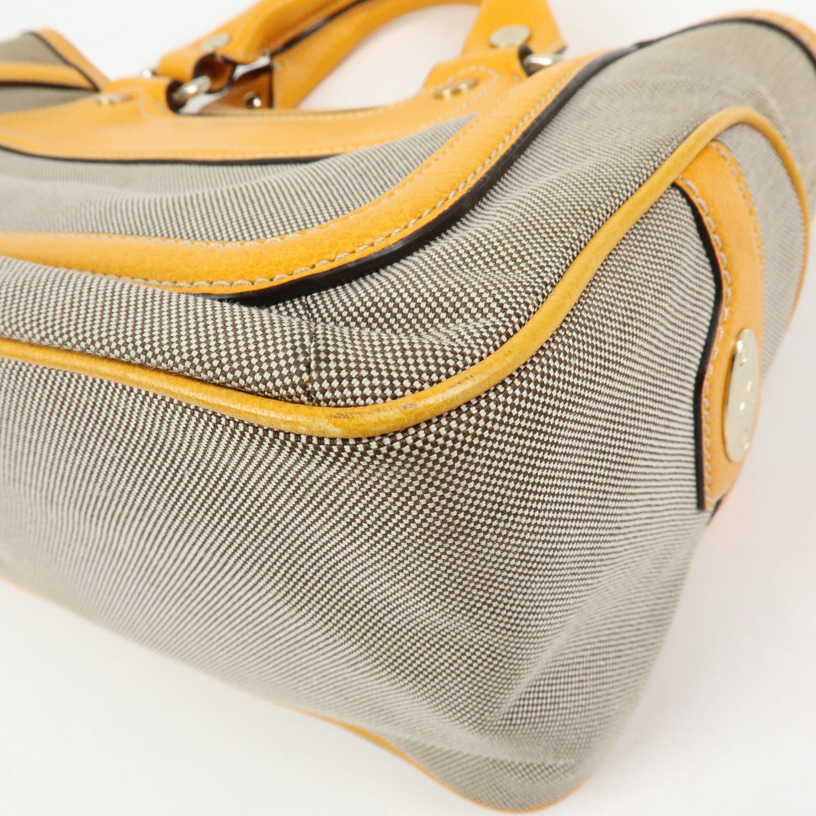 CELINE Leather Canvas Boogie Bag Hand Bag Yellow Gray