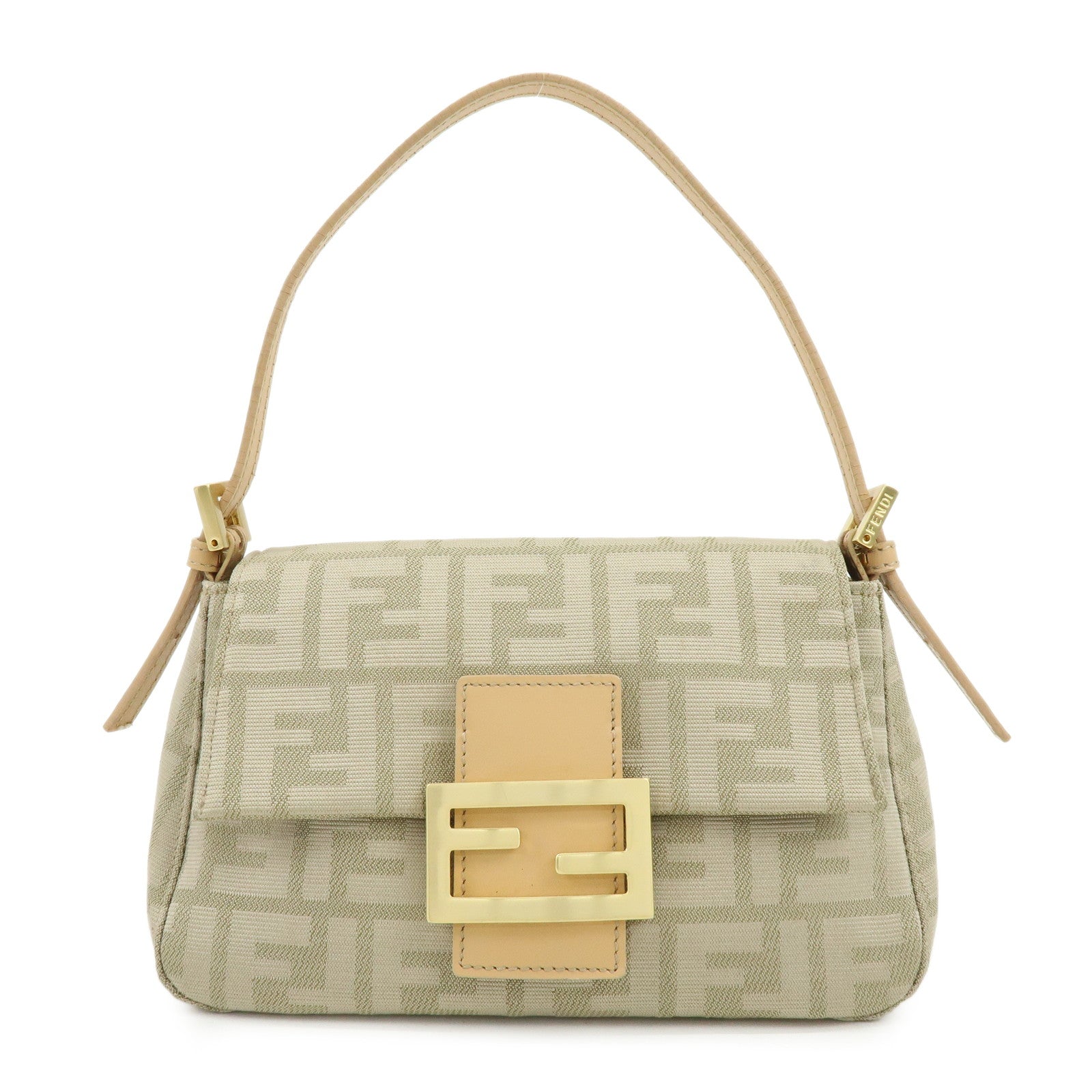 FENDI Zucca Canvas Leather Hand Bag Beige 8BR180