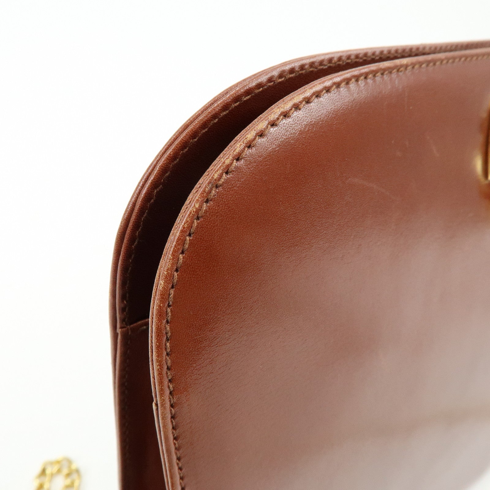 Ferragamo Gancini Calf Skin Leather Chain Shoulder Bag Brown