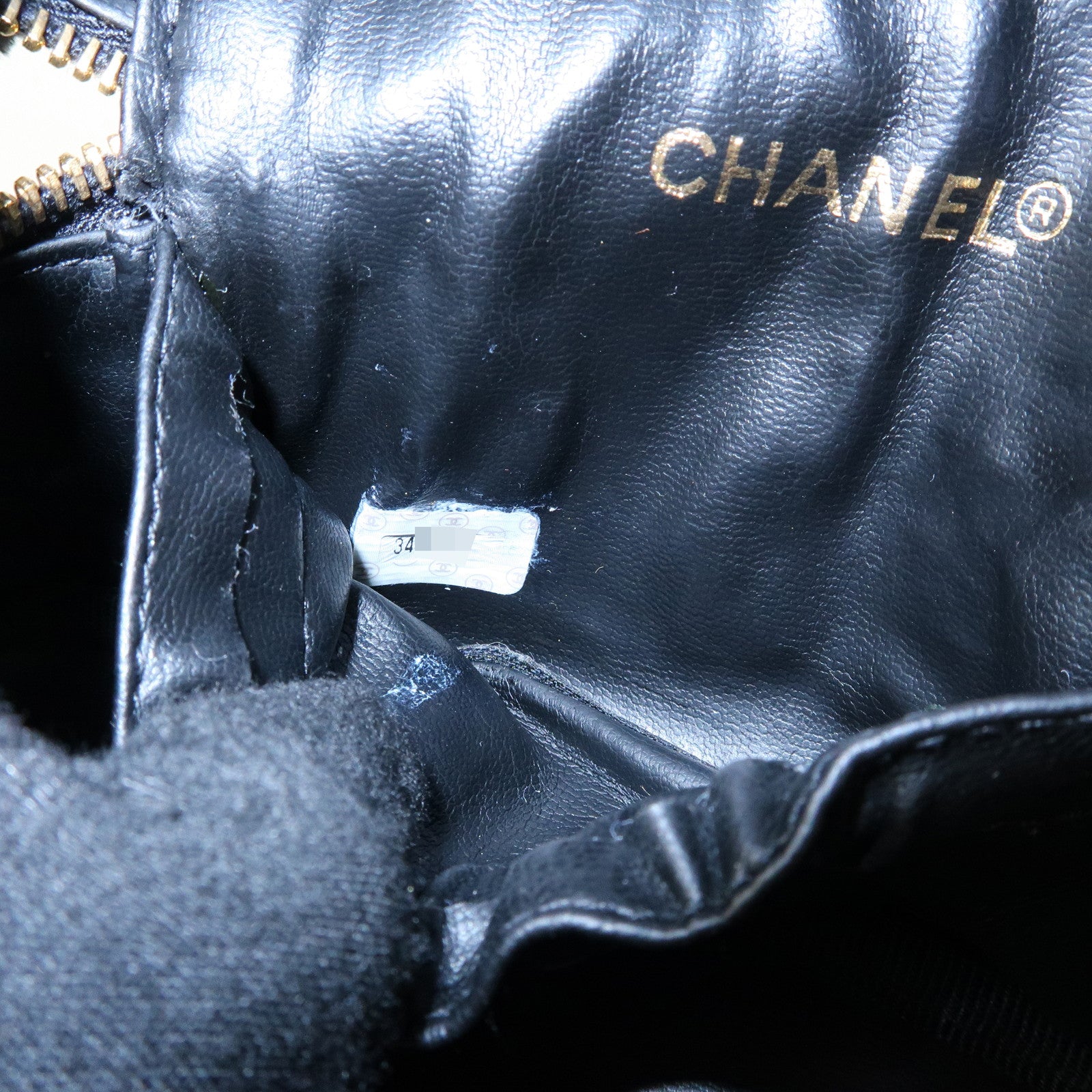 CHANEL Bicolore Lamb Skin Vanity Bag Cosmetic Pouch Black A01618