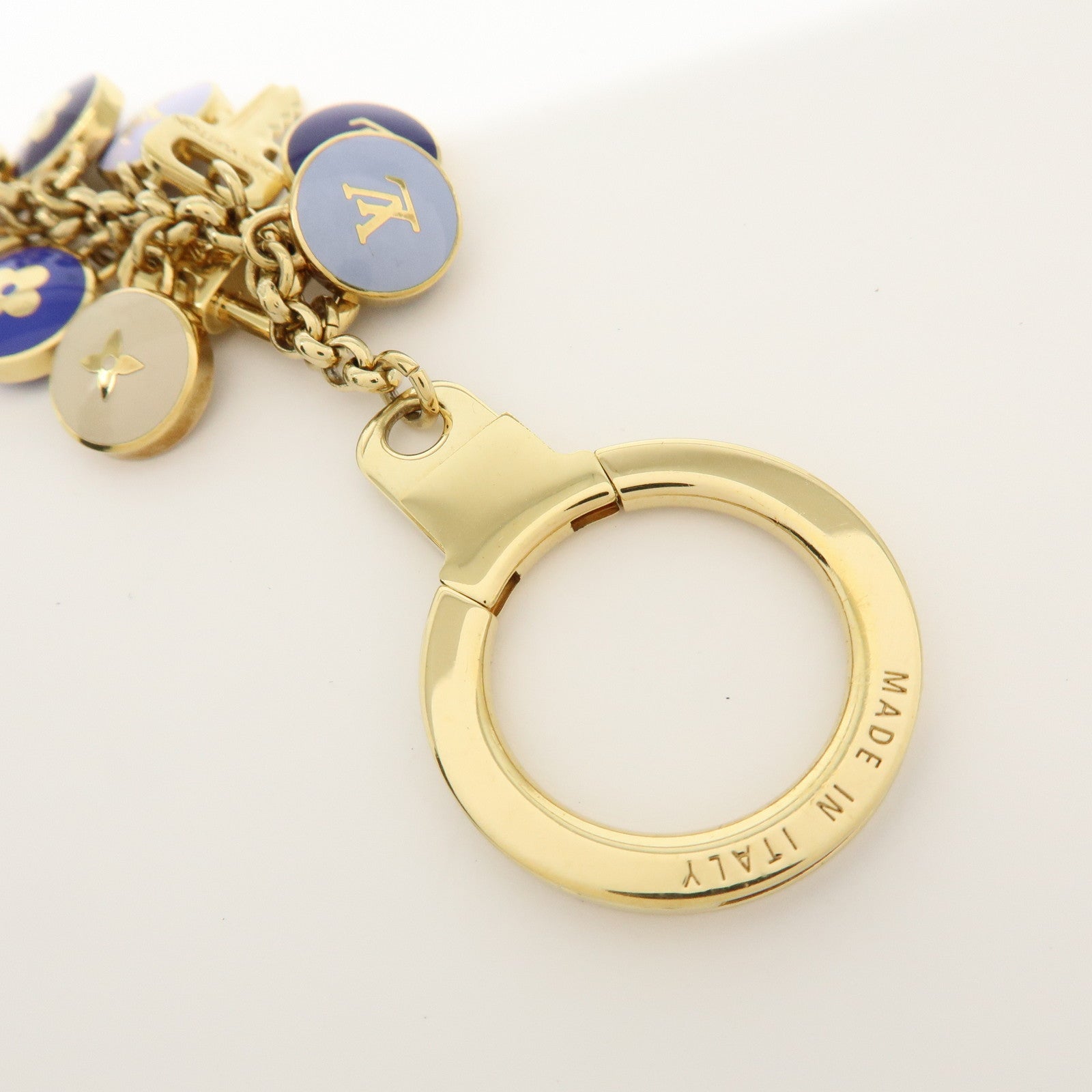 Louis Vuitton Metal Bag Charm Key Chain Blue Gold M65910